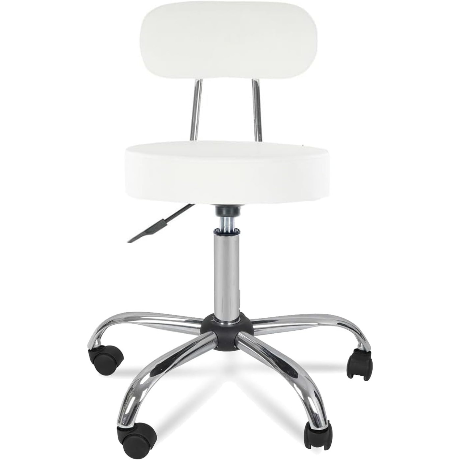Image of Bonnlo Rolling Stool, Work Stool, Office Stool, Height Adjustable With Backrest& Armrest, Swivel Stool For Office/salon/bar, Leather, White
