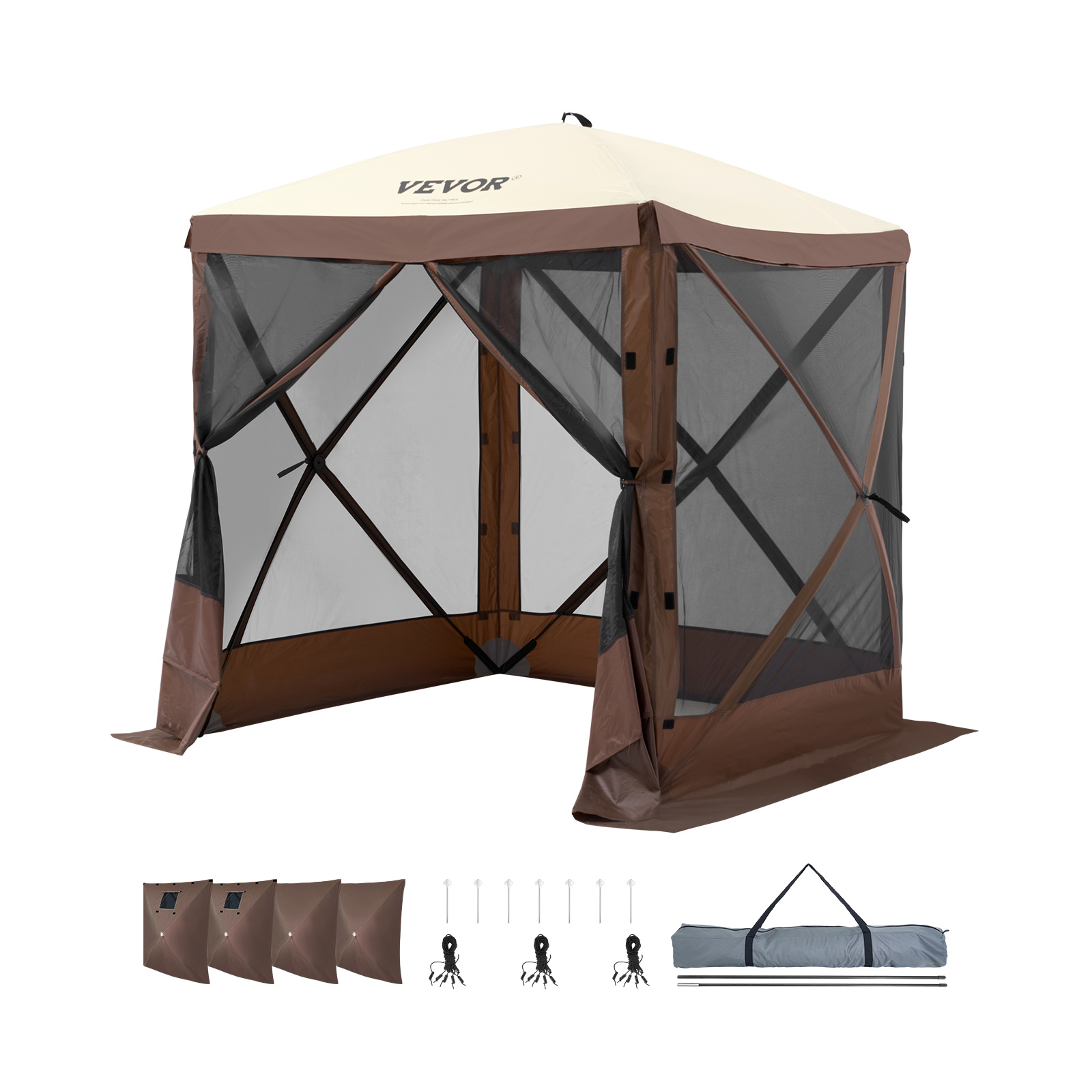 TEMU VEVOR Pop-Up-Gazebo-Zelt Pop-Up-Sichtschutzzelt 4-seitiges Überdachungs-Sonnenschutzzelt Braun