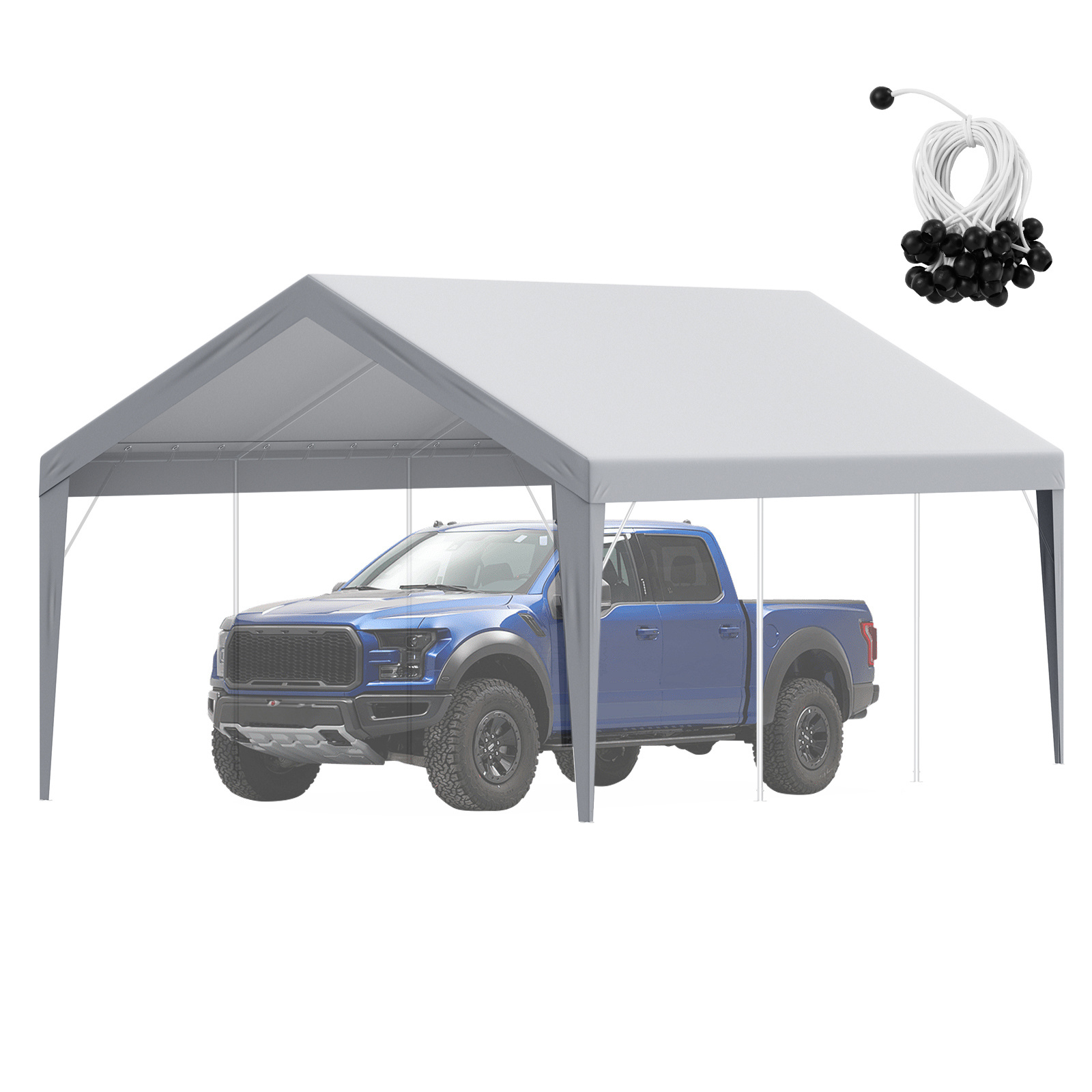 Image of Vevor Carport Replacement Canopy Cover 12 X 20 Ft, Garage Top Tent Shelter Tarp Heavy-duty Waterproof & Uv Protected, With Ball , Grey (only Top Cover, Frame Not )