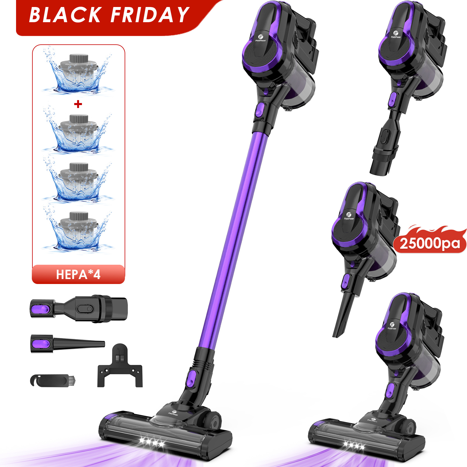 

Fixtfixer Cordless Vacuum Cleaner,250w Stick Vacuum Cleaner With Rechargeable Wall Mount, 6-in-1 Powerful Vacuum, Min Powerful Lightweight Vacuum For Carpets, Hard Floor, Pet Hair