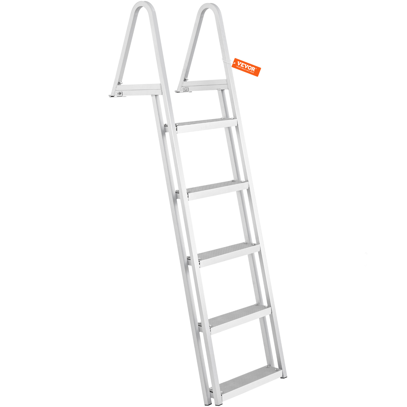 Image of Vevor Dock Ladder, Removable , 350 Lbs Load Capacity, Aluminum Alloy Pontoon Boat Ladder With 4'' Wide Step & Nonslip Rubber Mat, /lake/pool/marine Boarding