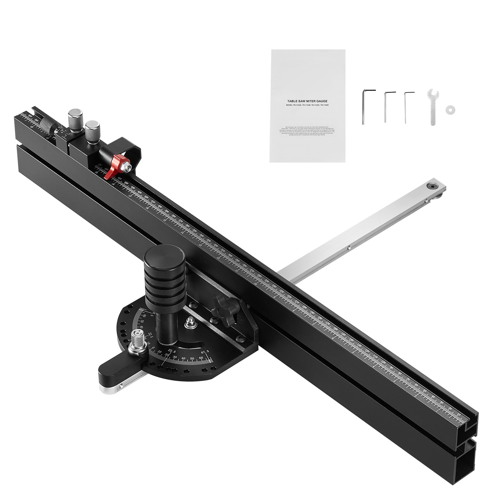 Image of Vevor Precision Miter Gauge, Standard Slot 3/4'' X 3/8'', Aluminum Alloy Table Saw Miter Gauge With 24 In Grating 15 Angle Stops Adjustable Spring Loaded Plunger And Removable Disc, For Woodworking