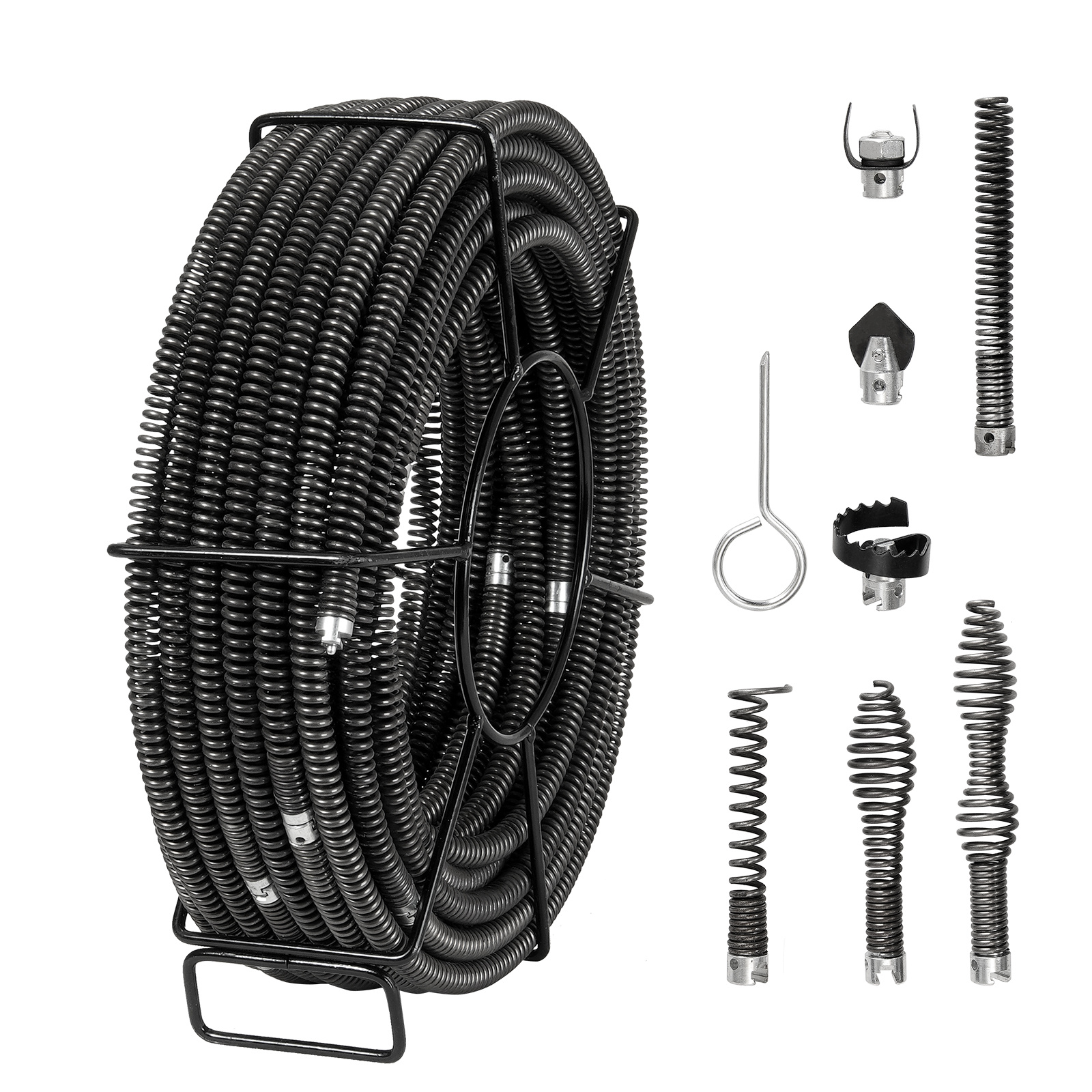 TEMU Cavo di Pulizia per Scarichi Sezionale VEVOR 100FTx5/8In & 7 Taglierine per Tubi da 0.8"-3.9"