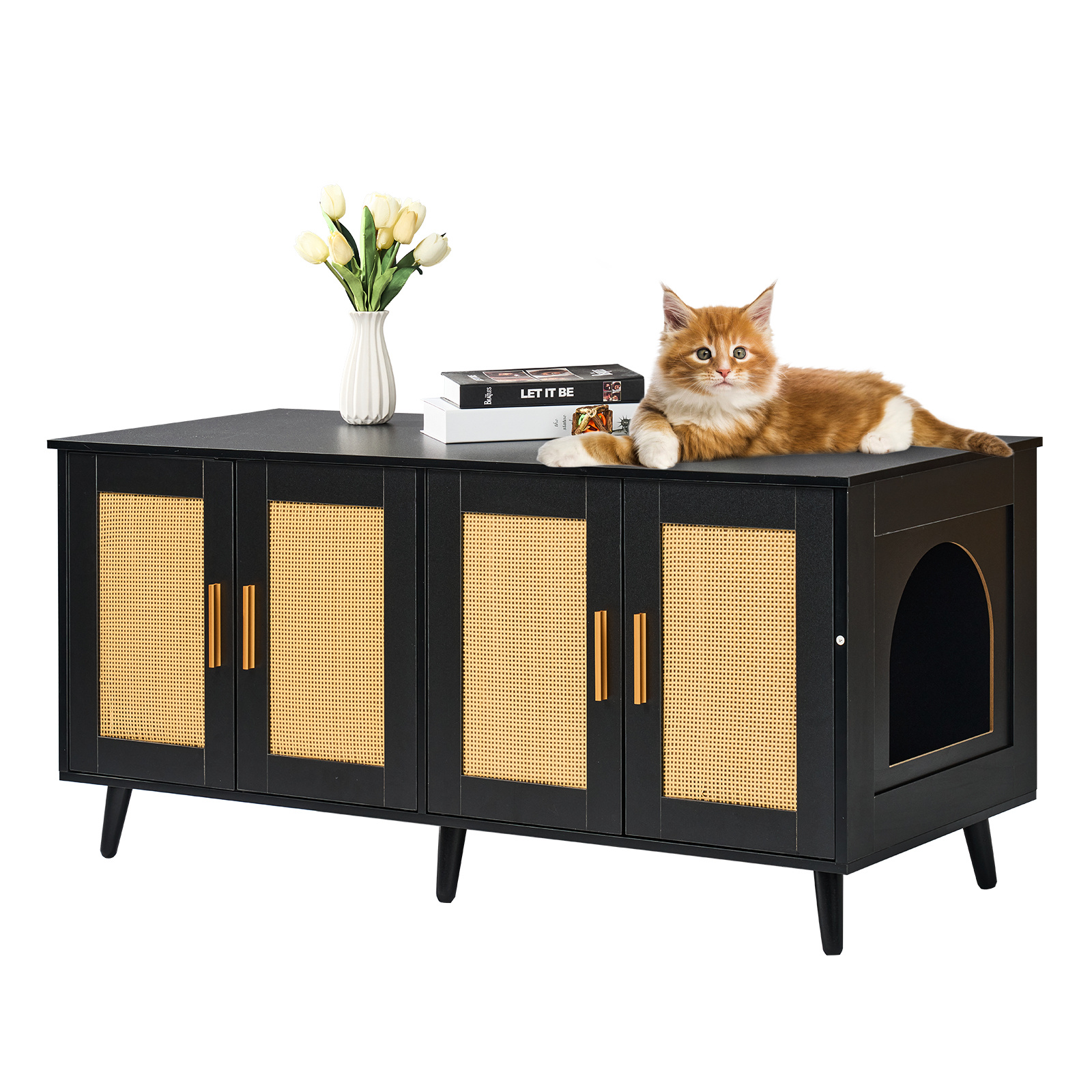 Vevor Cat Litter Box Enclosure Wooden Litter Box Furniture Hidden Black