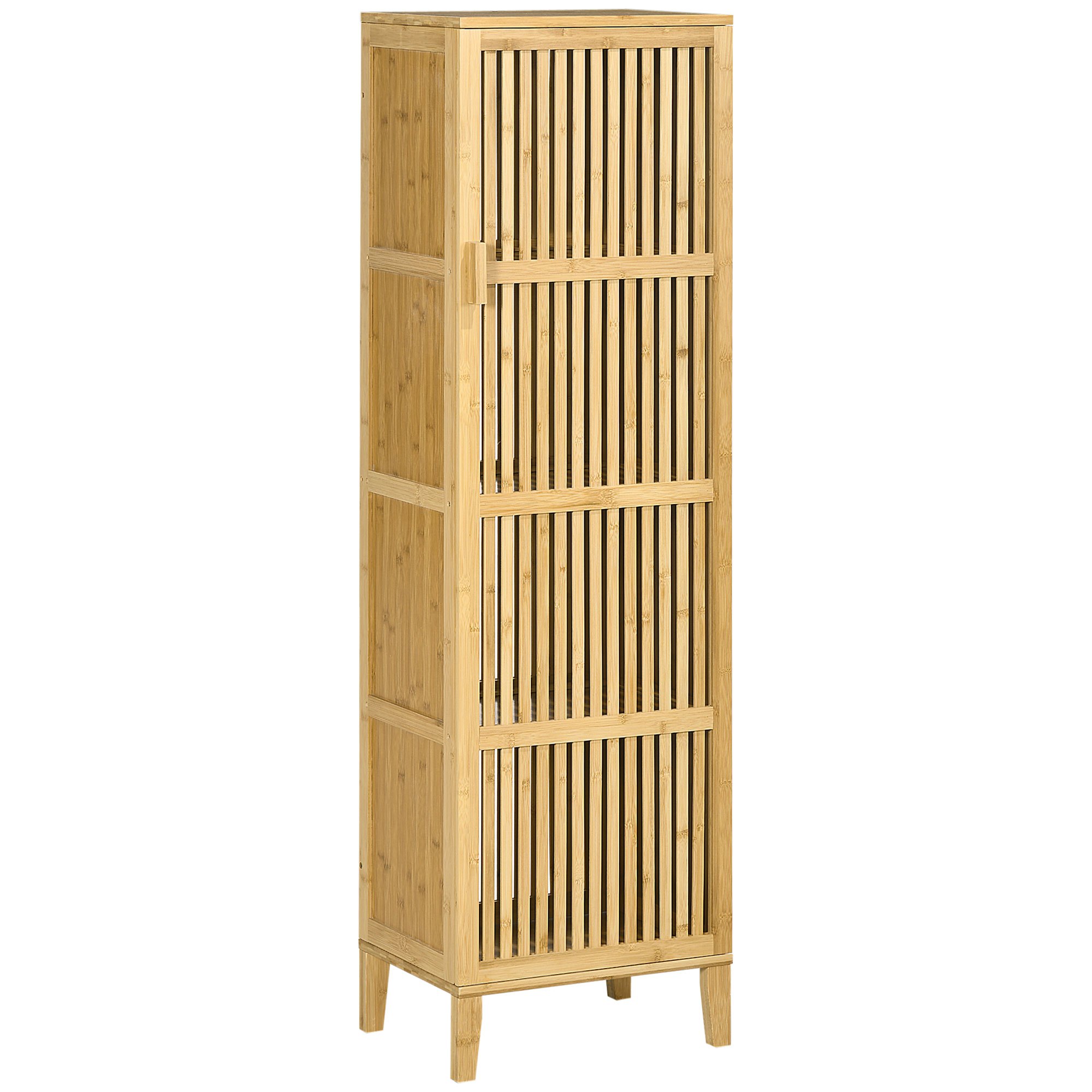E-shop HOMCOM Bambus-Aufbewahrungsschrank mit 4 Ebenen und Lamellen-Tür für Badezimmer, Schlafzimmer, Wohnzimmer 40 x 30 x 140 cm