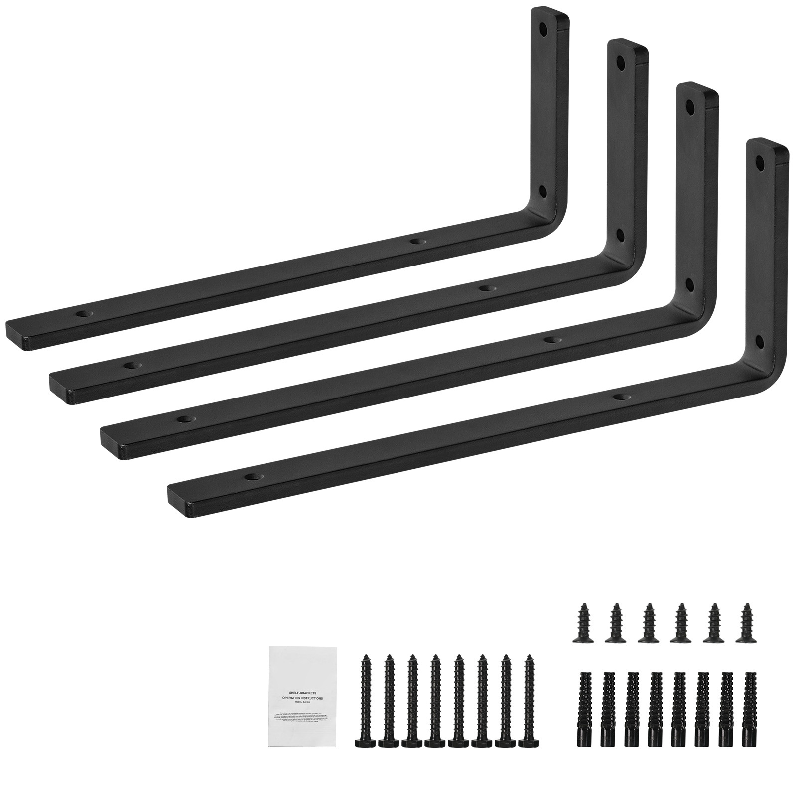 Image of Vevor Shelf Bracket, 16 X 6 In 4pcs, Heavy Duty Floating Shelf Brackets, Brackets For Shelves, 10mm Thick Matte Black L Shelf Bracket,steel Shelving Brackets With 160 Lbs Load Capacity