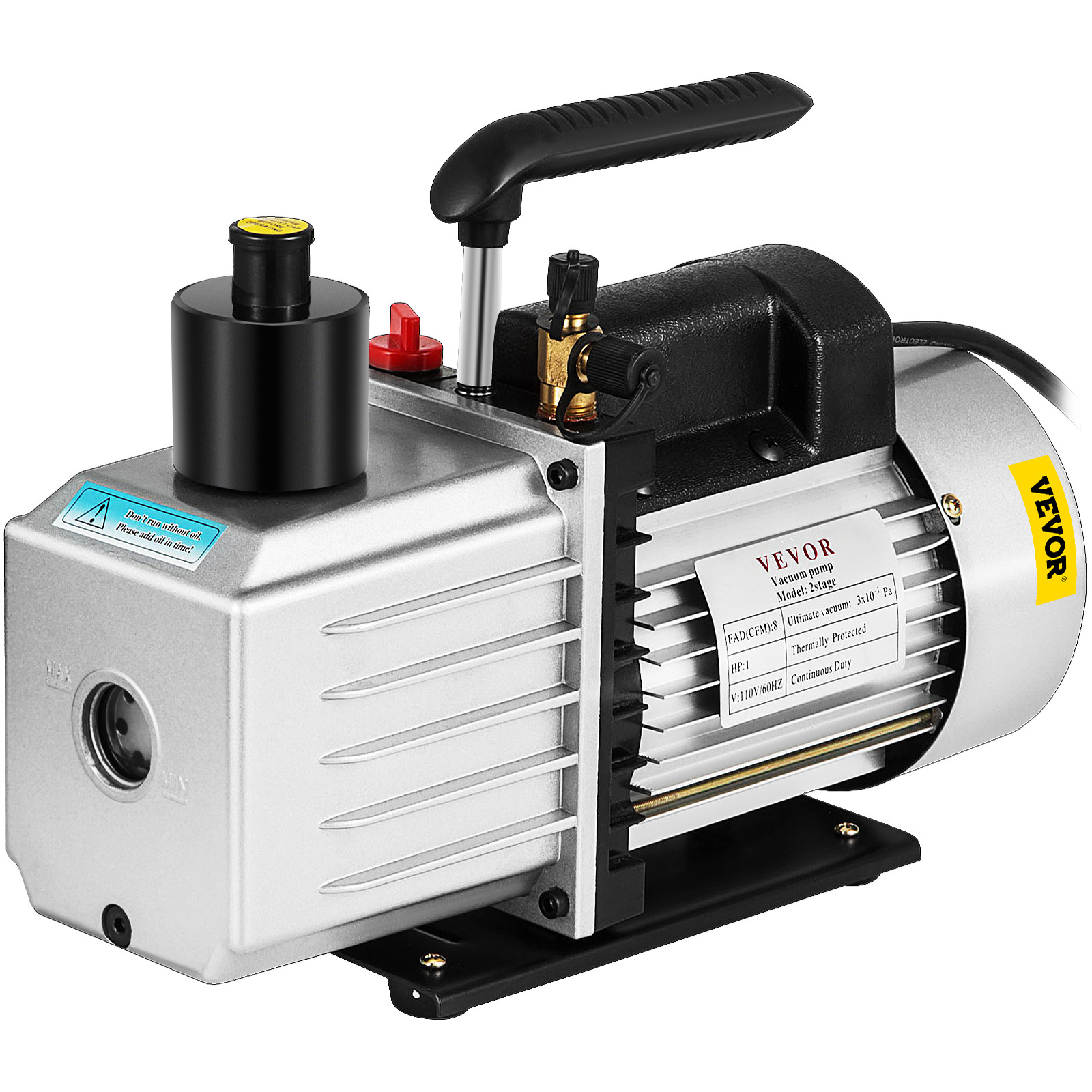 Vevor 8cfm Two-stage Rotary Vane Professional Vacuum Pump 15micron 1hp