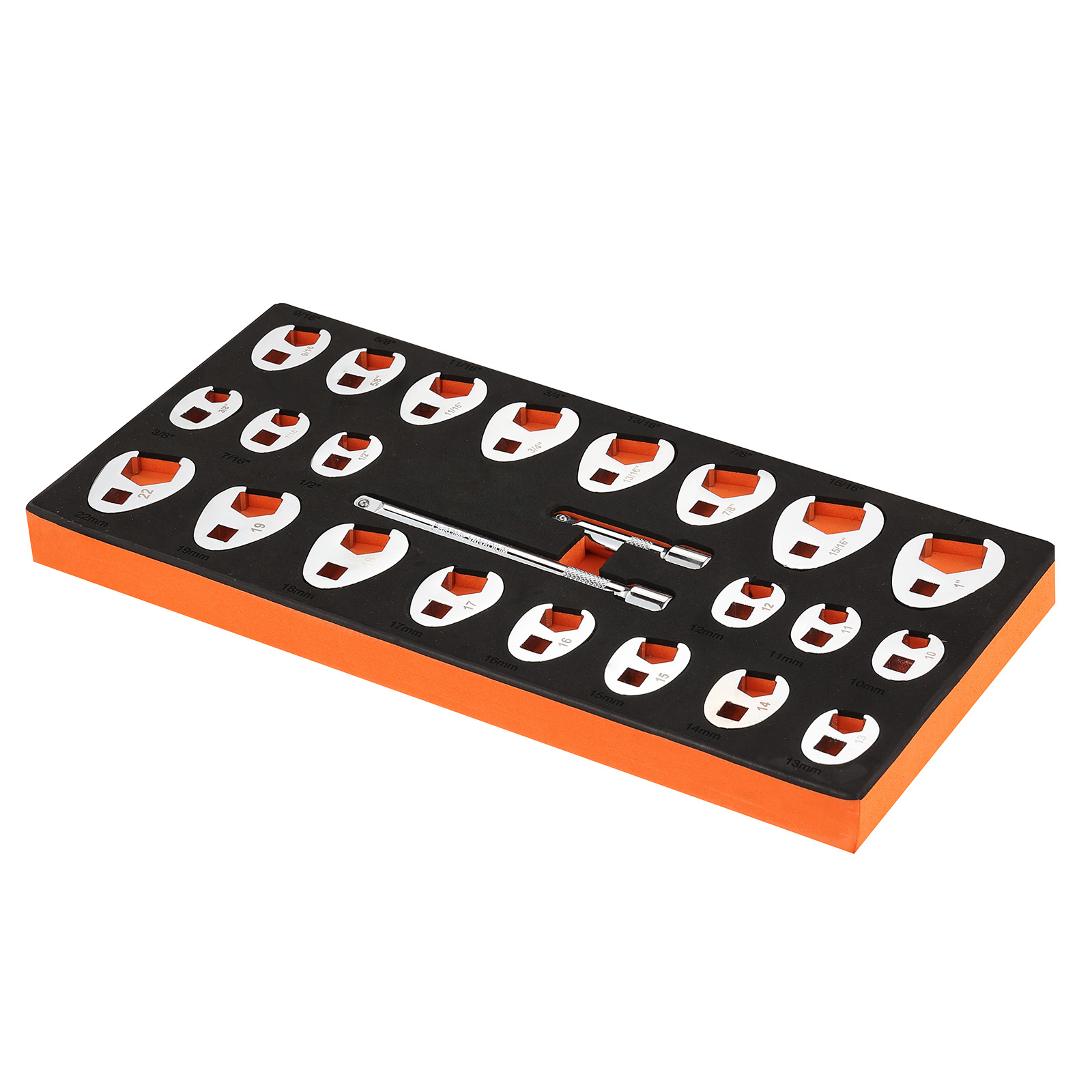 Image of Vevor 3/8" Drive Crowfoot Wrench Set With 2 Extension Bars, 24-piece Foot Wrench Set, Sae 3/8"-1" And Metric 10-22 Mm, Cr- Crowfoot Wrench Set, With Eva Tool Organizer