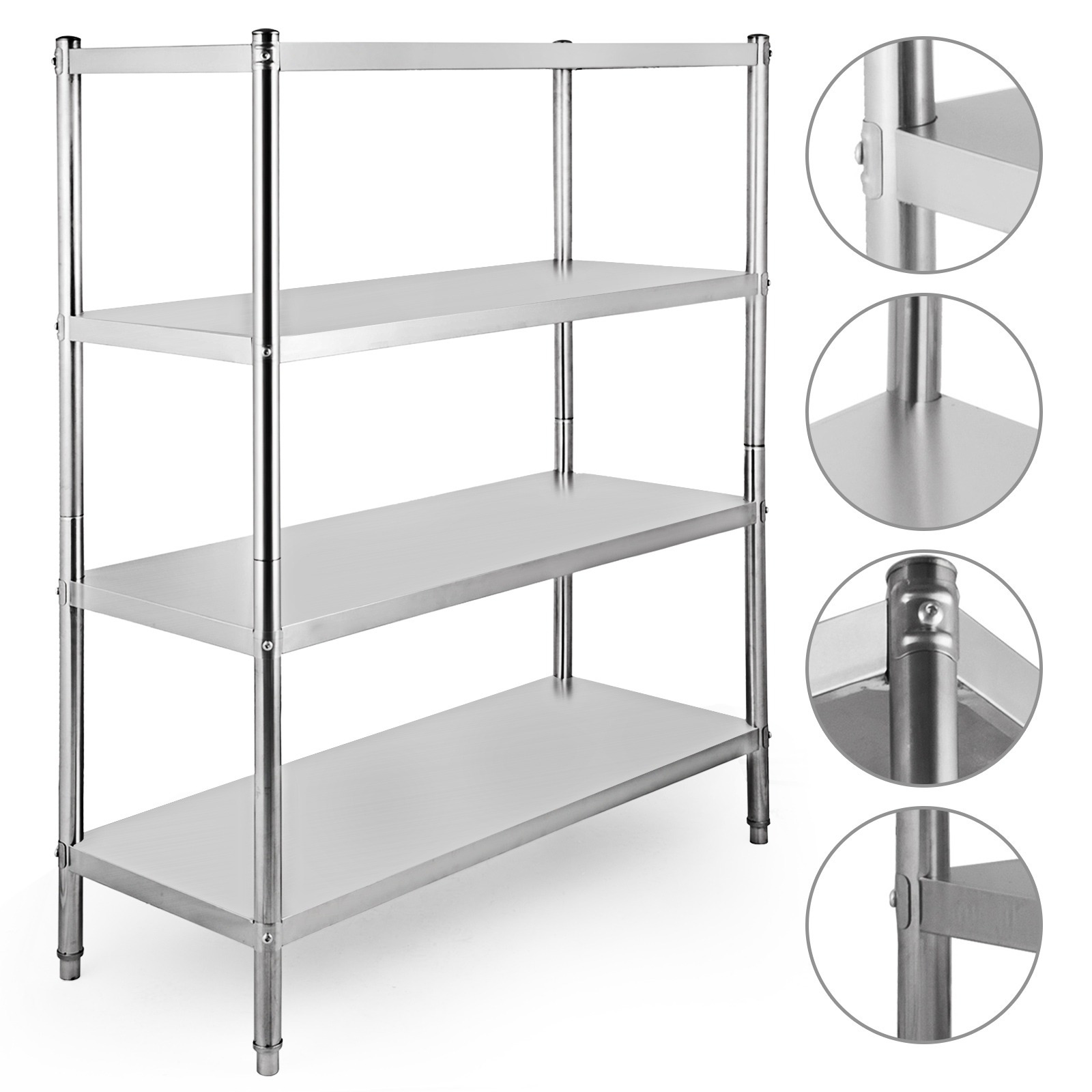 Image of Vevor Stainless Steel Shelving 46.8x18.5 Inch 4 Tier Adjustable Shelf Storage Unit Stainless Steel Heavy Duty Shelving For Kitchen Commercial Office Garage Storage 330lb Per Shelf