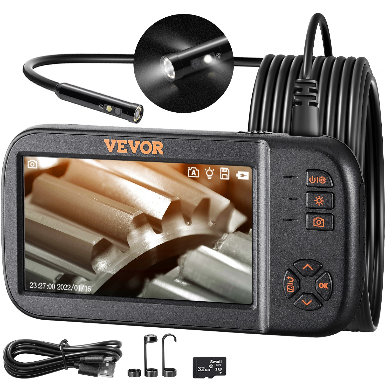 TEMU Endoscoop Camera, 4.5" Scherm Borescoop Inspectie Camera met 1080P Lens, Semi-rigide Slangkabel, 8 Lichten, 2860 mAh Batterij, Endoscoop voor