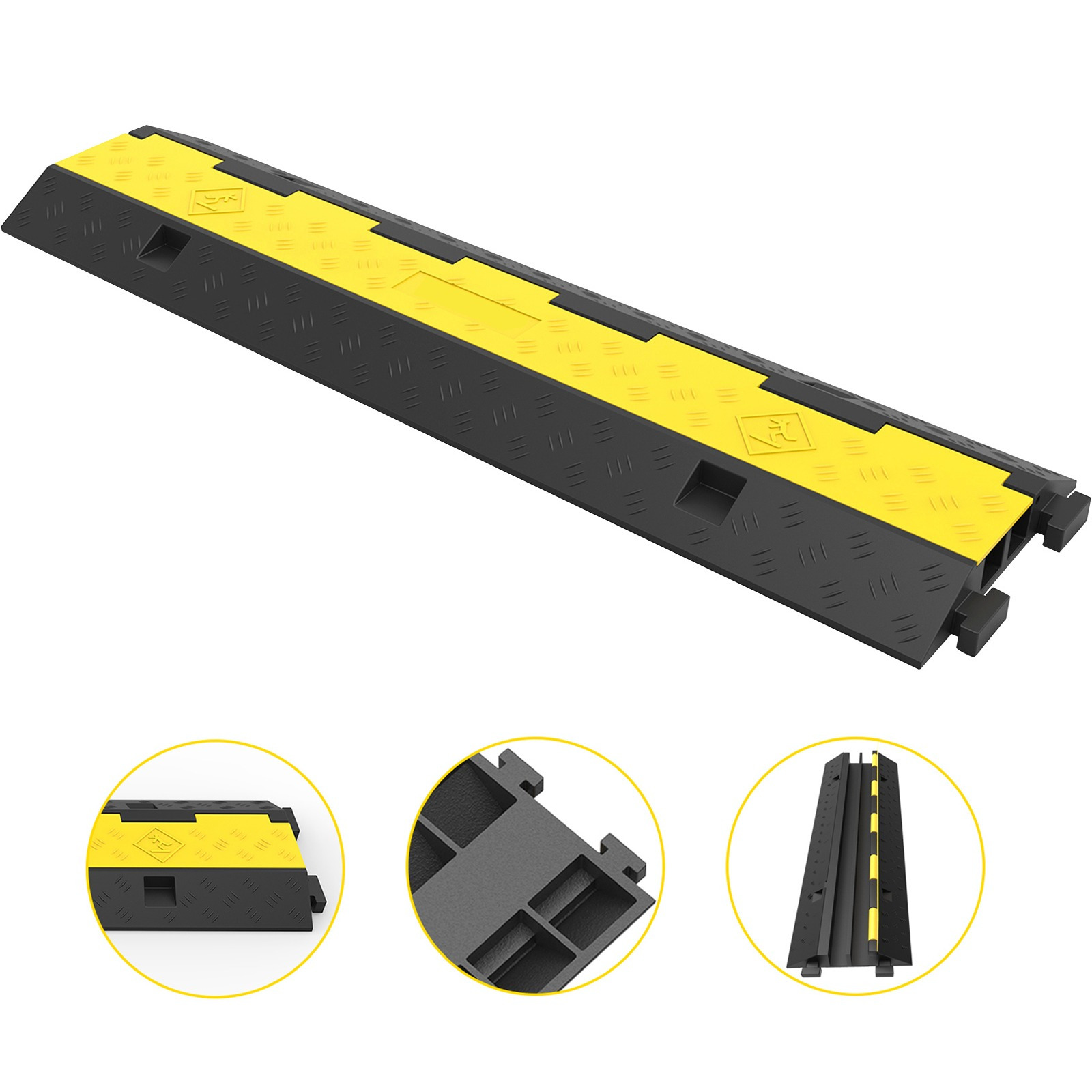 Image of Vevor Cable Protector Ramp, 4 Packs 2 Channels Speed Bump Hump, Rubber Modular Speed Bump Rated 11000 Lbs Load Capacity, Protective Wire Cord Ramp Driveway Rubber Traffic Speed Cable Protector