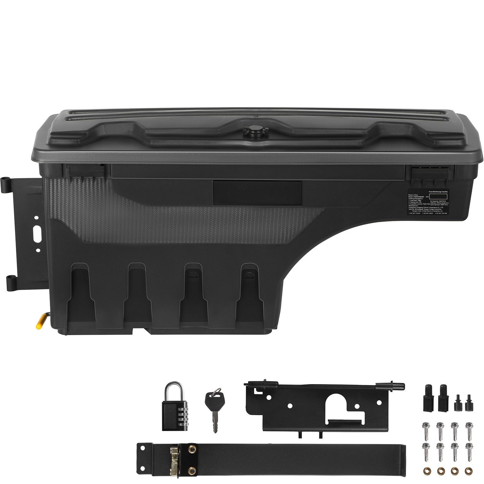Vevor Truck Bed Storage Box, Lockable Lid, Waterproof Abs Wheel Well Tool Box 6.6 Gal/ With Password Padlock, Compatible With 1500 2019-2021, Driver Side, Black