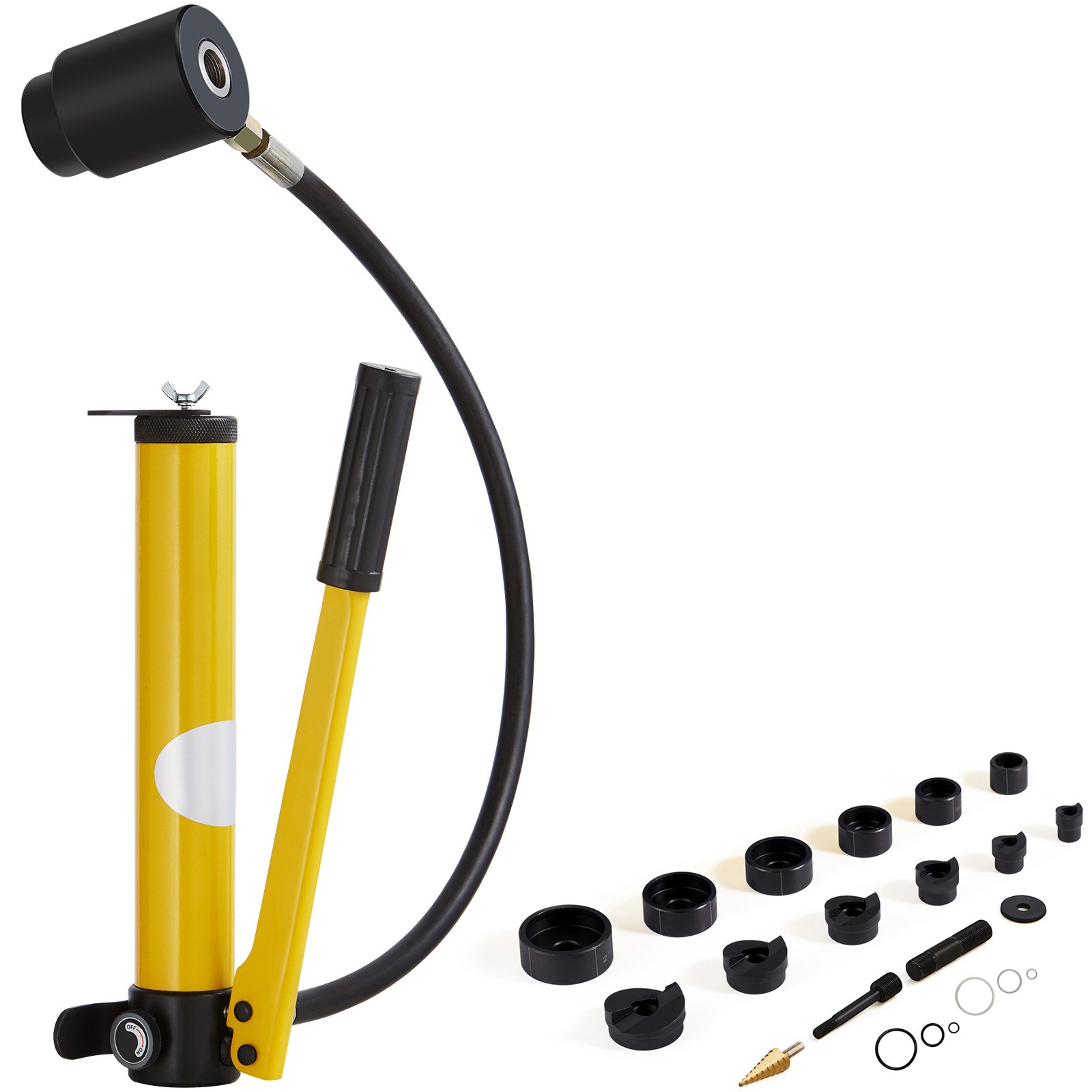 Image of Vevor 10 Ton Hydraulic Punch Kit, 1/2" To 2" Conduit Hole Cutter Set, Ko Tool Kits With Puncher 6 Piece, Metal Sheet Driver Tools, For Aluminum, Brass, Stainless Steel, Fiberglass And Plastic