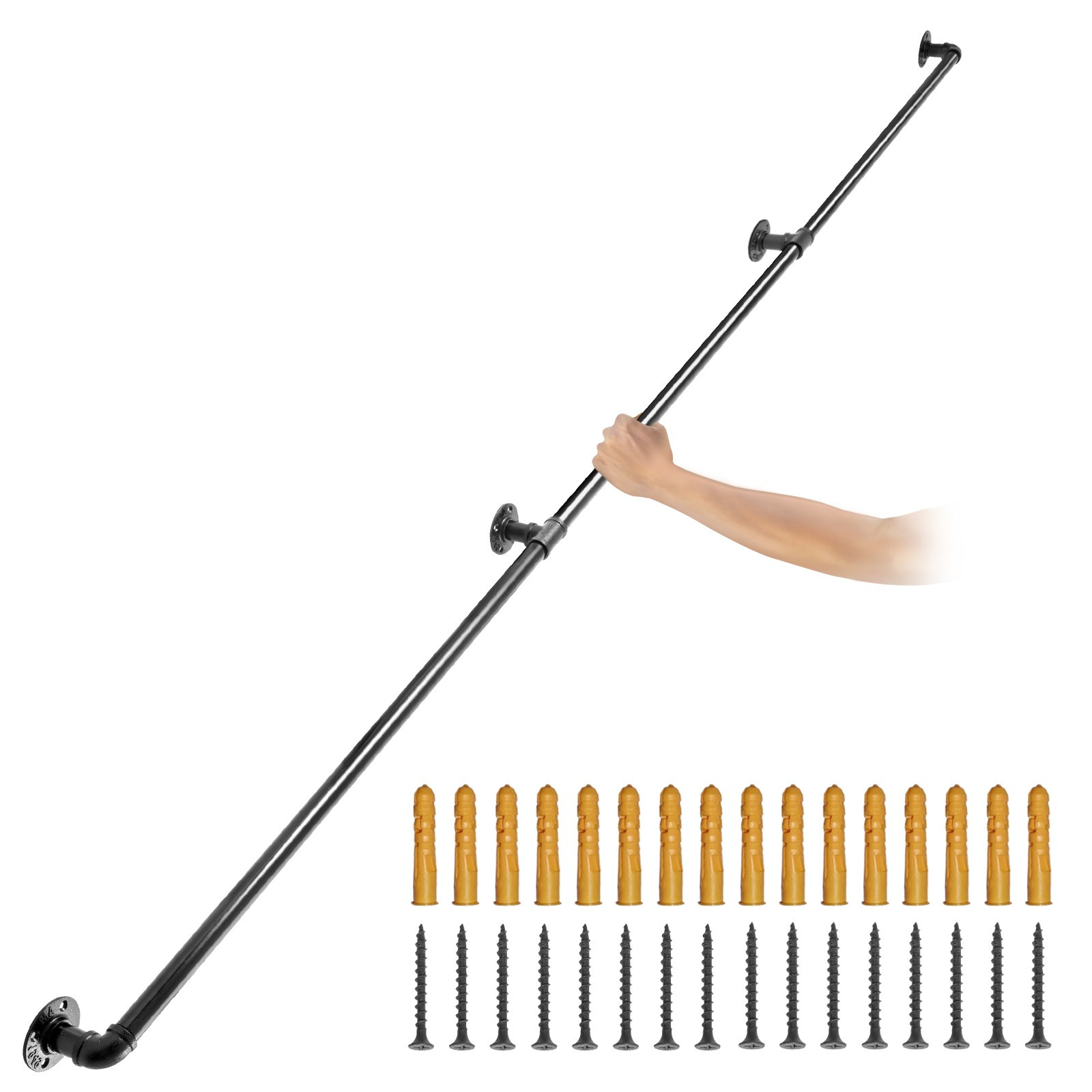 Image of Vevor Pipe Stair Handrail, 10ft Staircase Handrail, 440lbs Load Capacity Carbon Steel Pipe Handrail, Industrial Pipe Handrail With Wall Mount Support, Wall Handrailing For Indoor, Outdoor