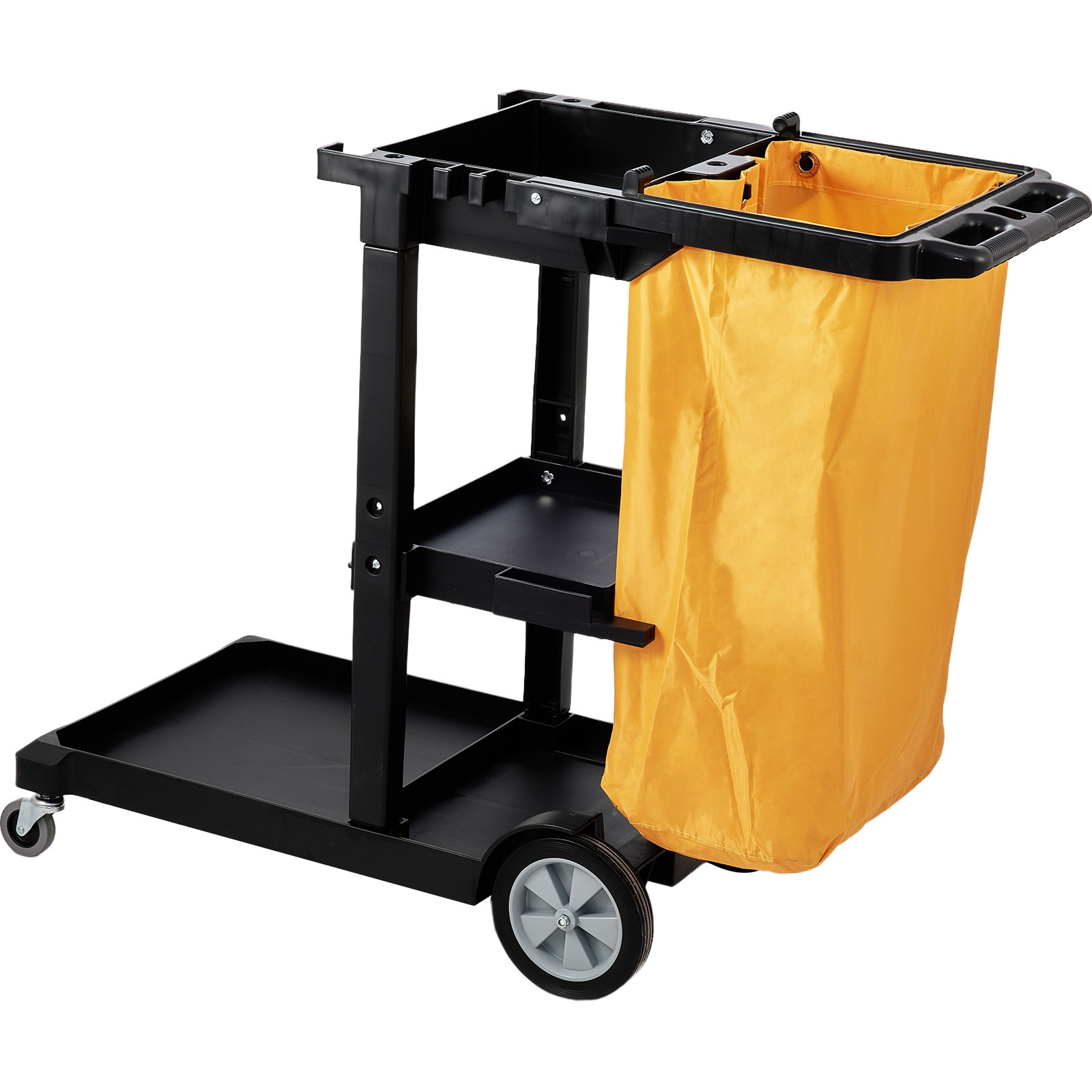 TEMU Chariot de nettoyage VEVOR, chariot de nettoyage commercial à 3 étagères, de 200 lbs pour chariot de ménage en plastique, avec sac en PVC de 25