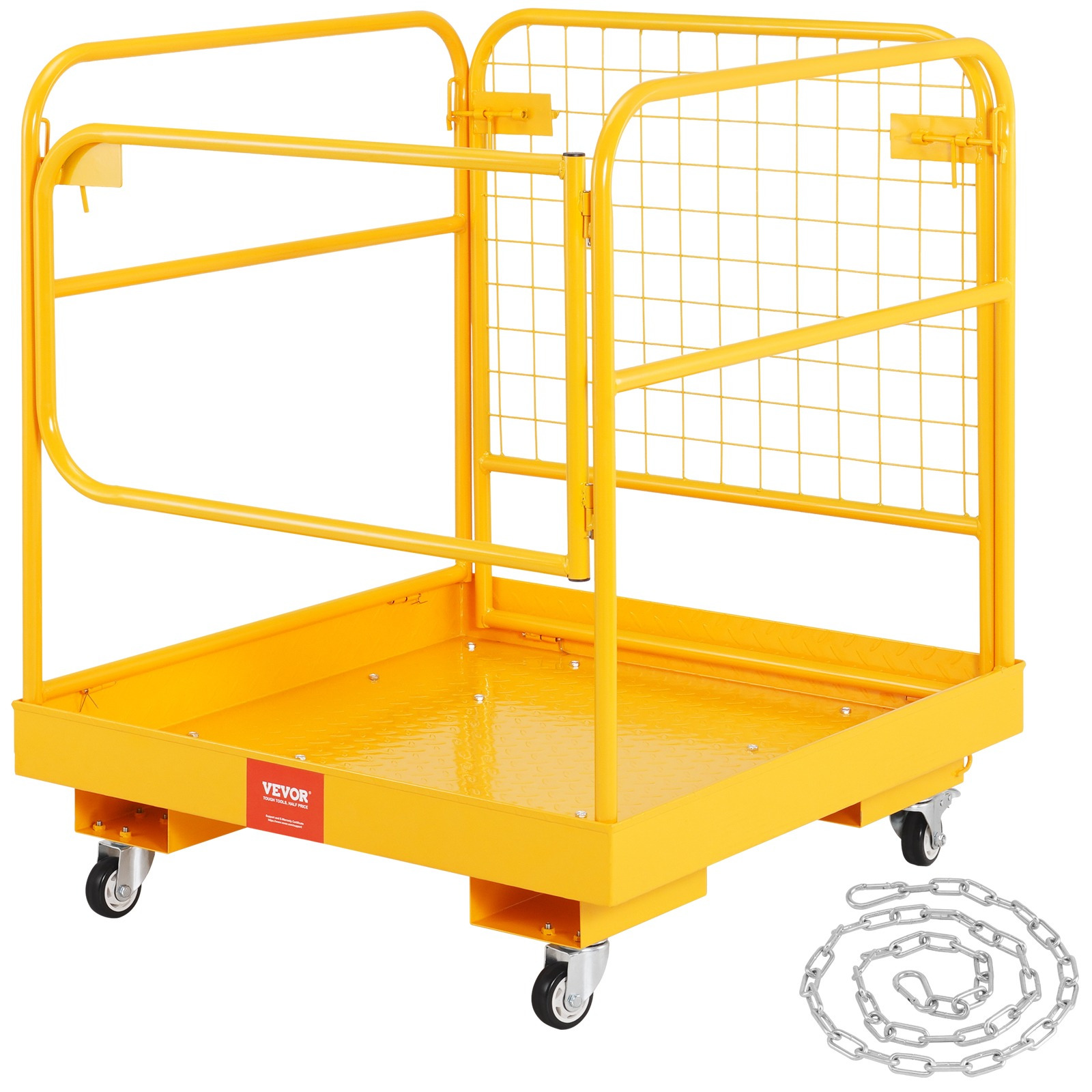 Vevor Forklift Safety Cage, 1200 Lbs Load Capacity, 36 X Folding Forklift Work Platform With Lockable Swivel Wheels, Drain Hole & Device Chain, Holds 1 To 2 Adults, Perfect For Aerial Work