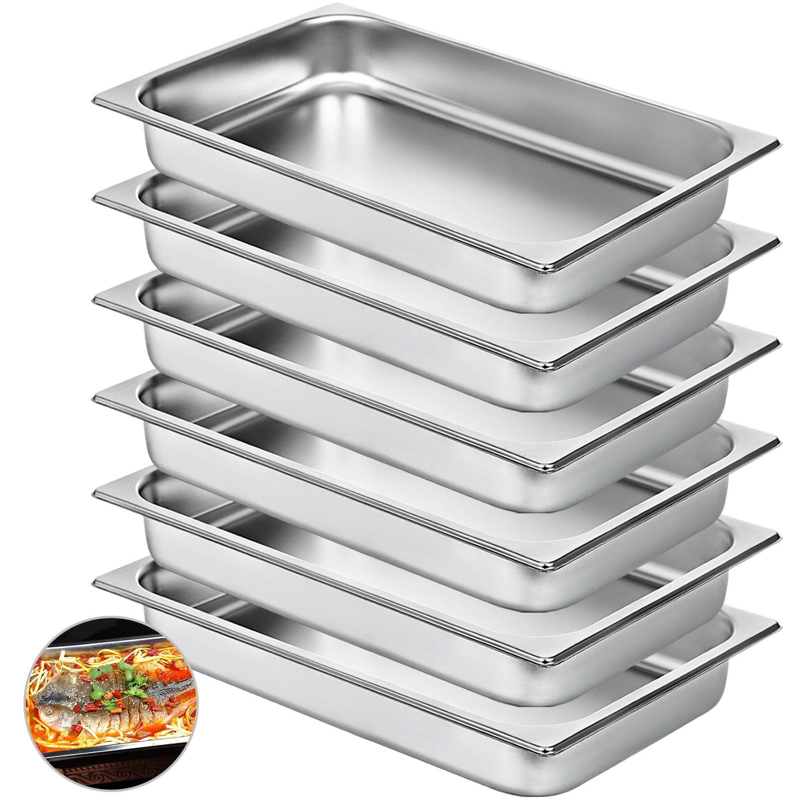 E-shop VEVOR 6er-Pack Dampftischpfannen 20.9 x 12.8 x 2.6 Zoll Tiefe Dampftischpfanne Vollgröße 8.5L Tiefer Lebensmittelbehälter Edelstahl-Backblech