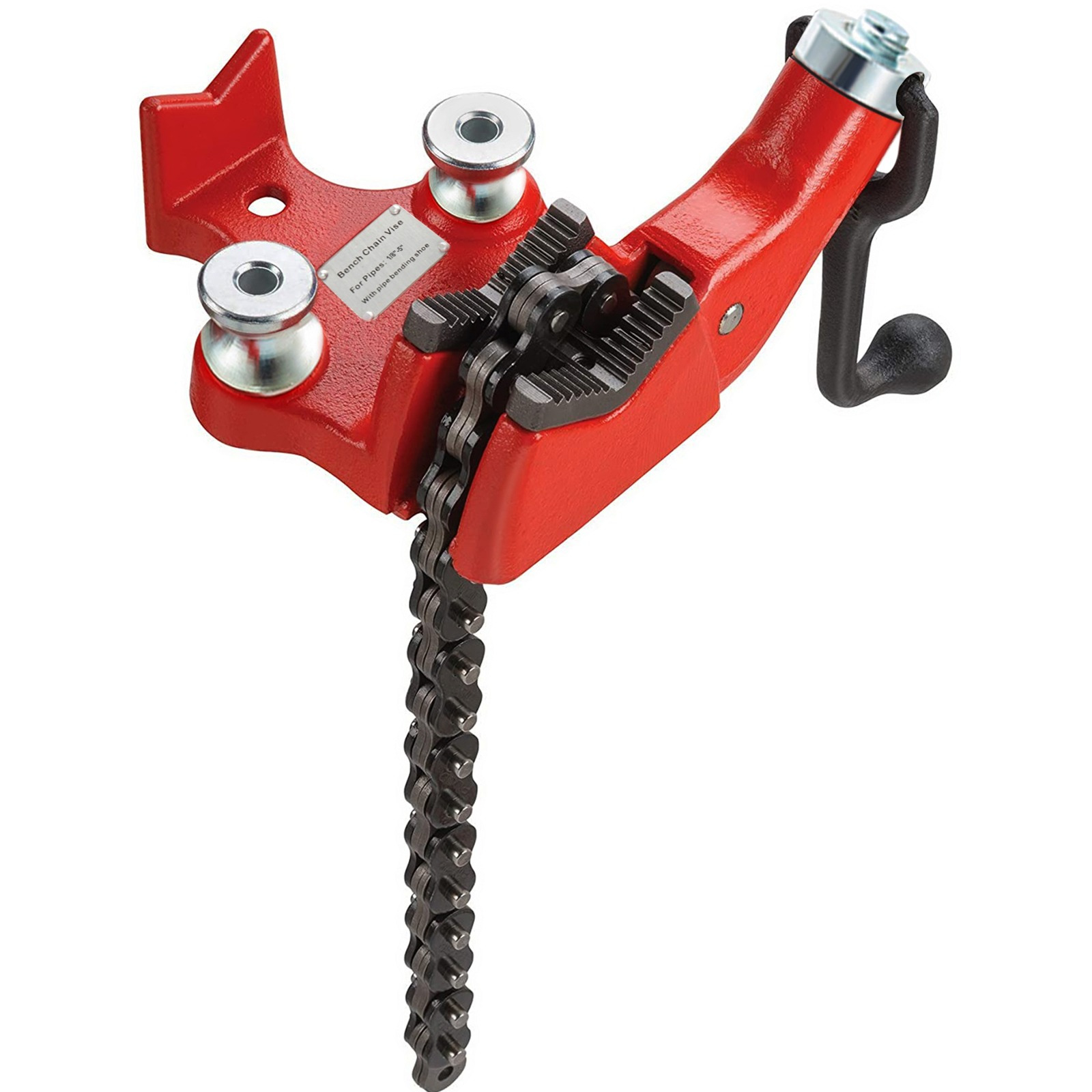 Image of Vevor Screw Bench Chain Vise 1/8 To 5-inch Pipe Capacity, Heavy Duty Bench Chain With Crank Handle, Neoprene-coated Jaw, Ideal For A Of Pipes