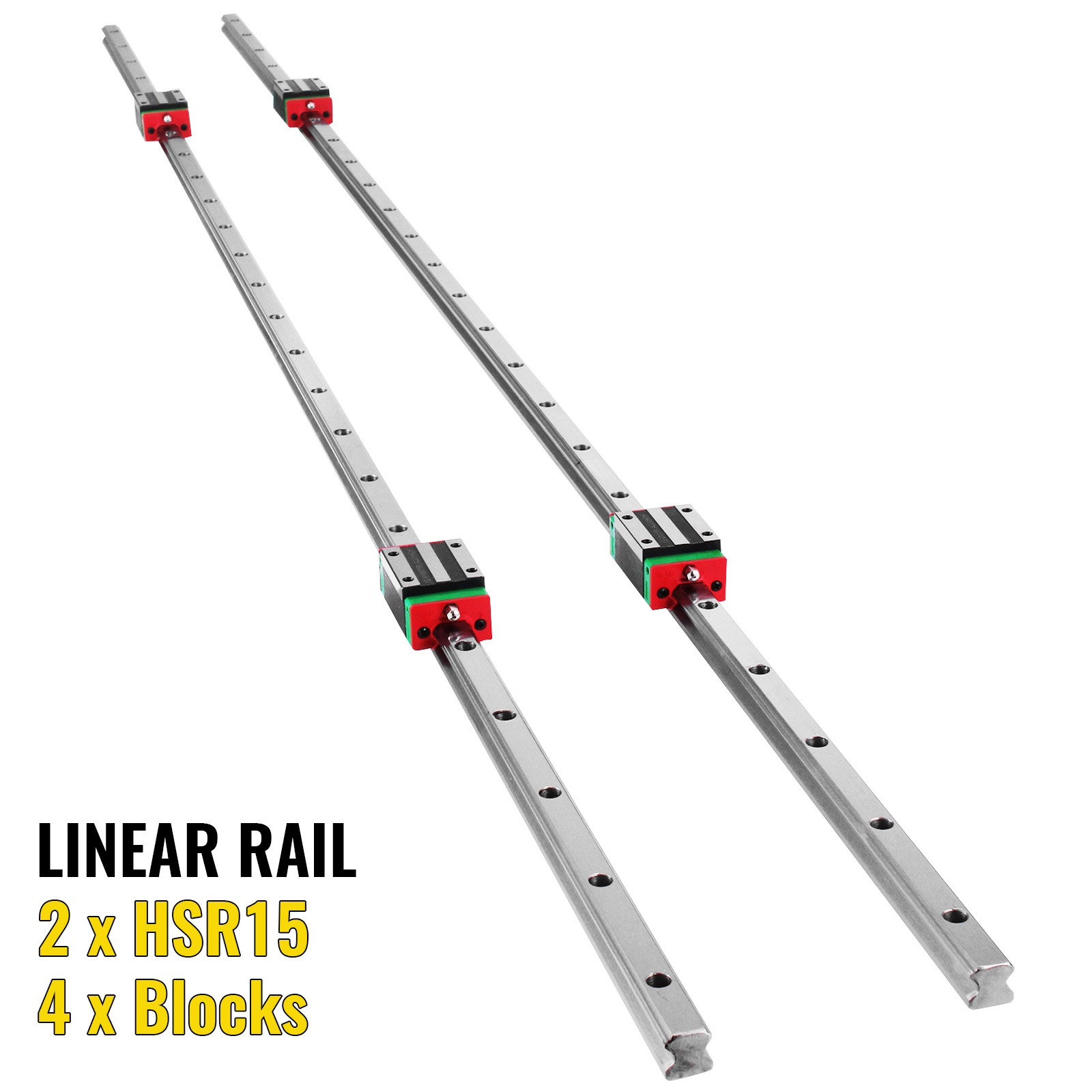 Image of Vevor 2x 15-1500mm Linear Rail With 4pcs Pillow Block Carriage Bearing Block For 15mm Slotted Block Square Block Linear Rail Routers Cnc Set