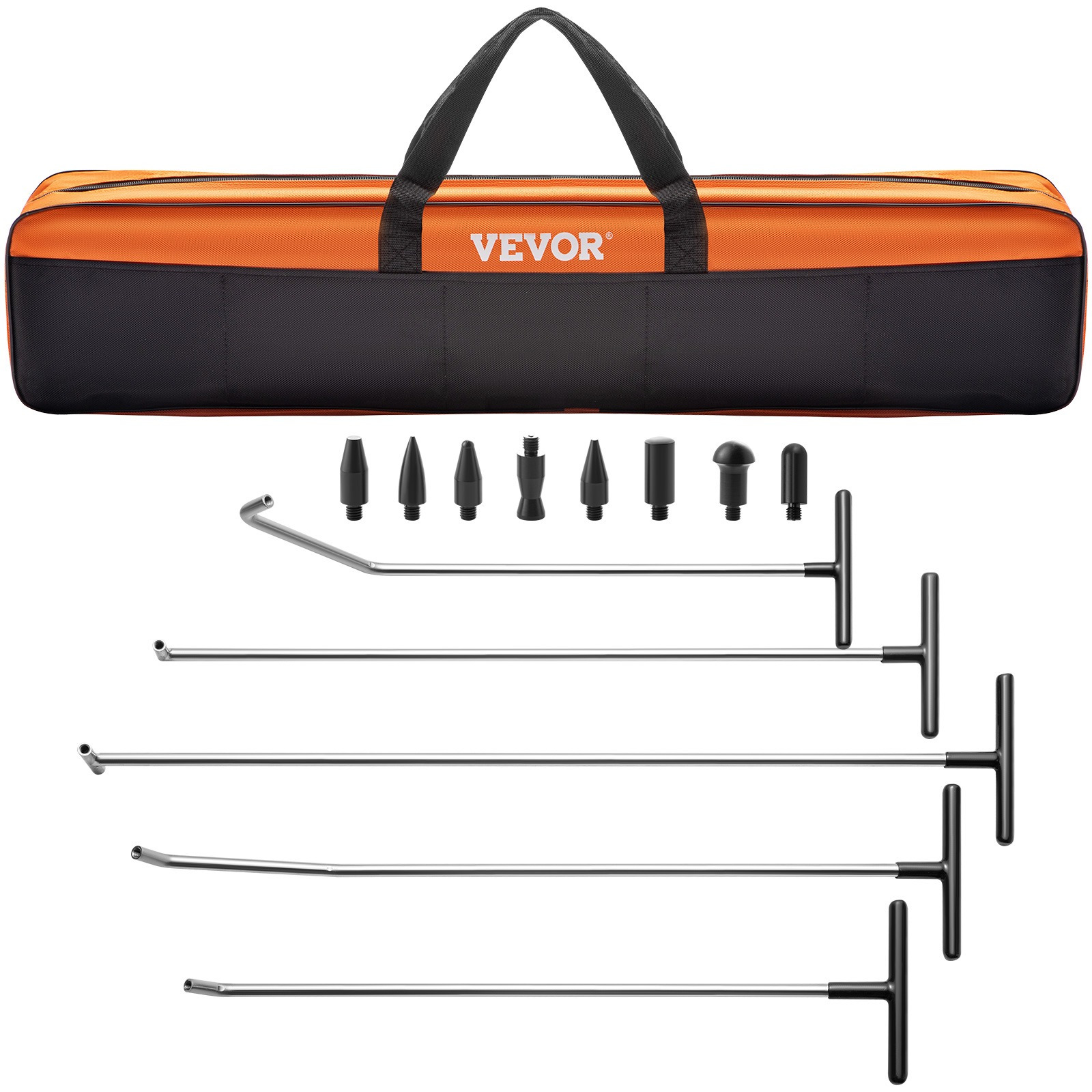 Vevor Rods Dent Removal Kit, 13 Pcs Paintless Dent Repair Tool, 5 Pcs Stainless Steel Dent Rods, 8 Pcs Tapper Heads, Professional Hail Dent Removal Tool For Dents, Door And Hail Damage