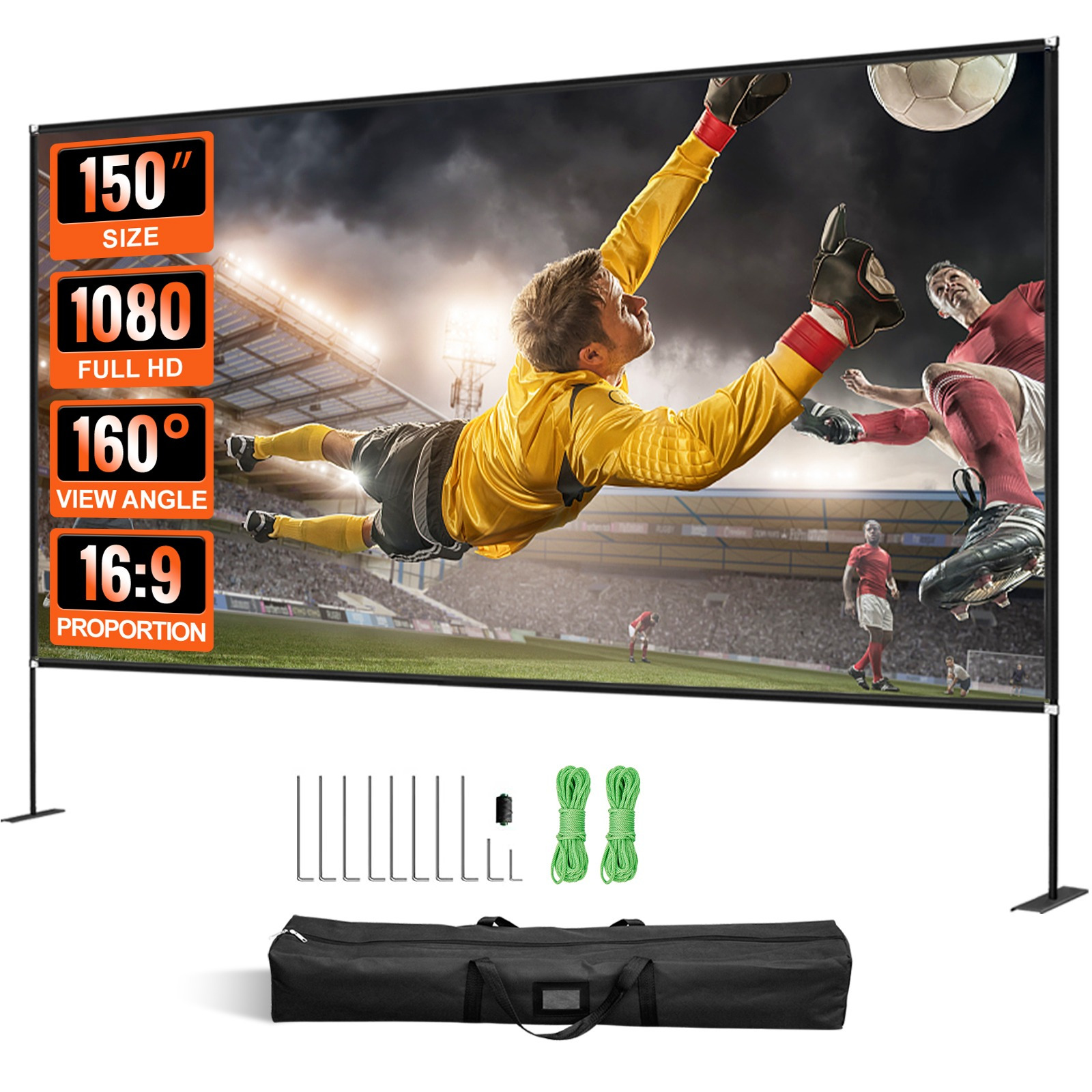 Image of Vevor Projector Screen With Stand 150inch Portable Movie Screen 16:9 4k Hd Wide Angle Outdoor Projector Screen Assembly With Storage Bag For Home Theater Office Outdoor Use