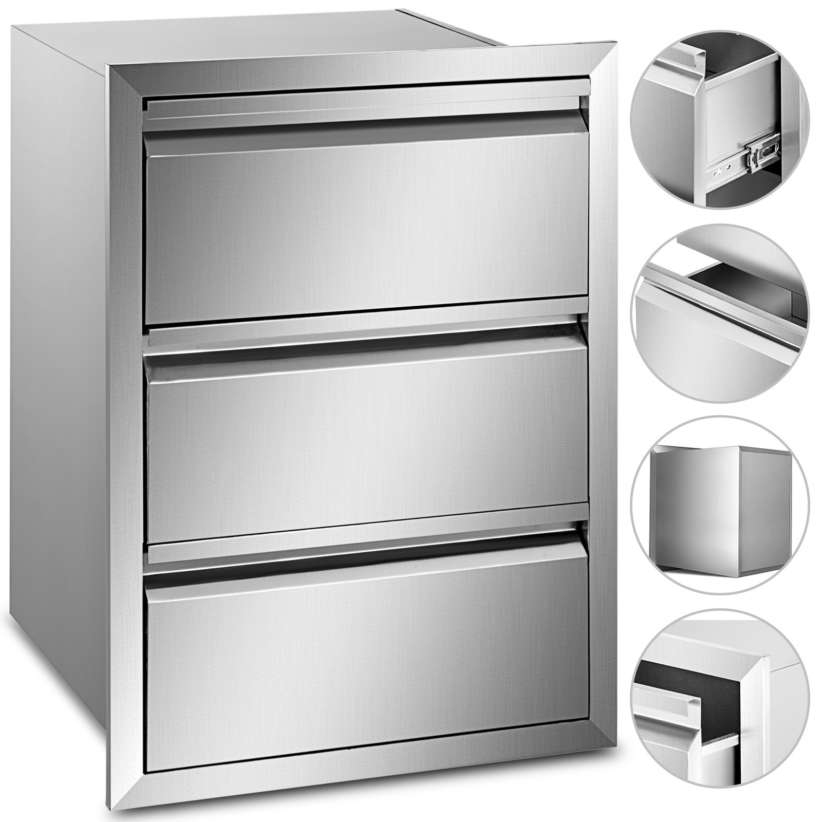 Image of Vevor Stainless Steel Triple Drawer Slide Out Outdoor Kitchen, Bbq Island Cabinet Outdoor Kitchen Triple Drawer With Stainless Steel Slides 64.4cm Height