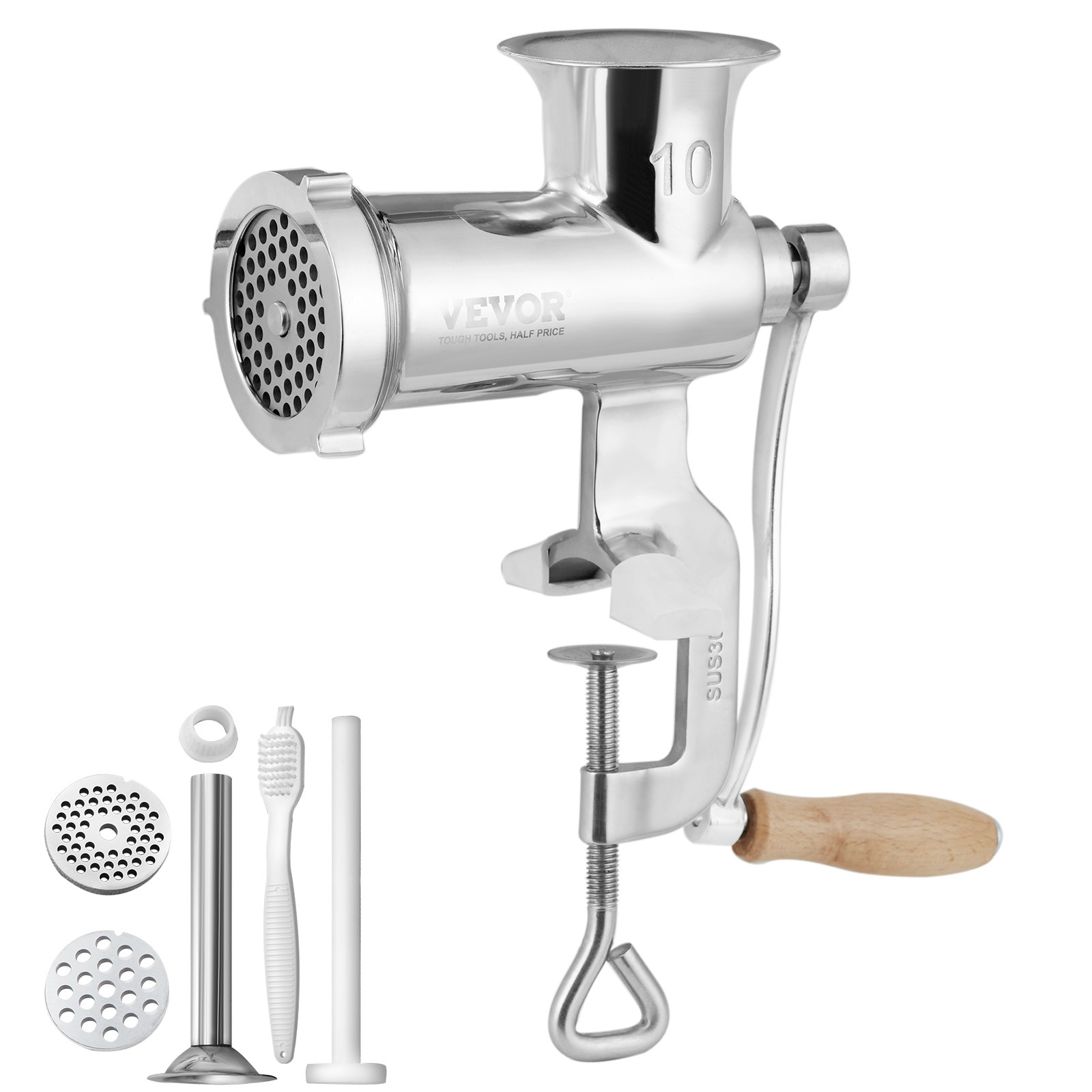 E-shop VEVOR Handbetriebene Fleischwolfmaschine, alle Teile aus Edelstahl, Handbetriebener Fleischwolf mit Tischklemme, 2 Schneidplatten & Wurstfüller,