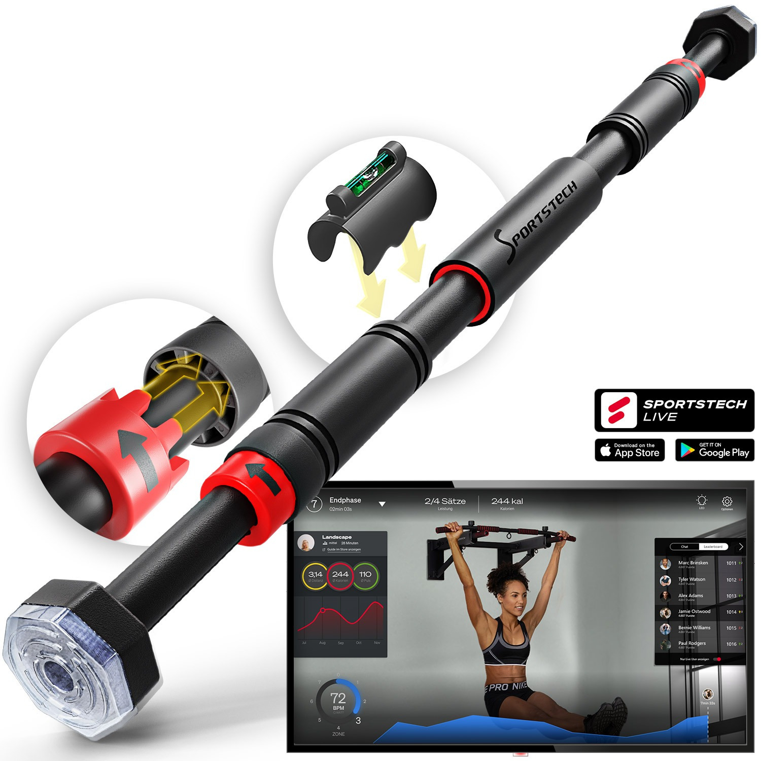 Image of Pull-up Bar With Gear-lock Function | German Quality Brand | Installed Without Screws Frame | Indoor Pull-up Bar Individually Adjusted | Sportstech Ks260 | Awarded With ""