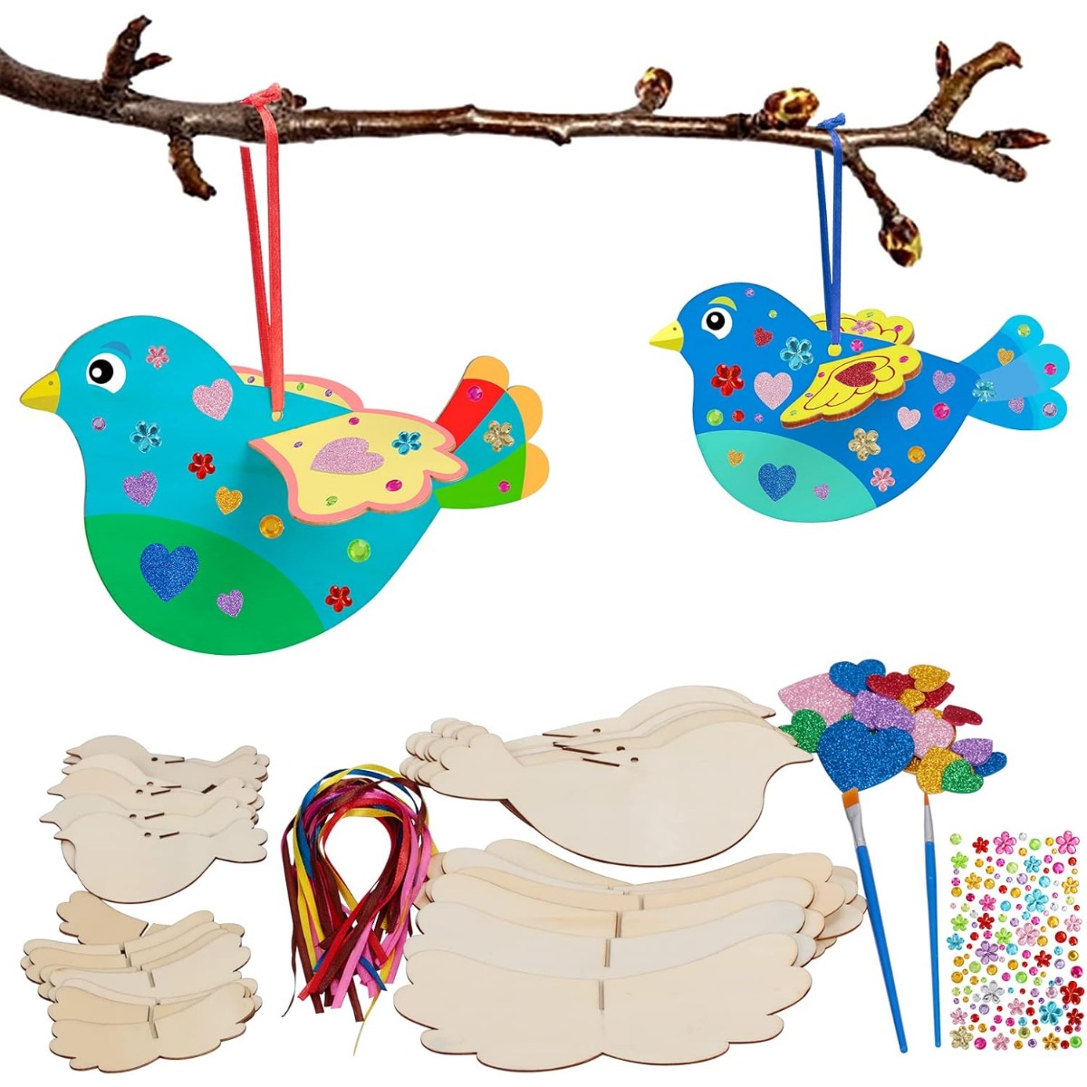 

16 Pieces Of 3d Wooden Birds, Wooden Bird Craft Kits In 2 Sizes, & Craft Supplies, 3d Bird Decorations For Garden , Ideal Gifts For Young Girls