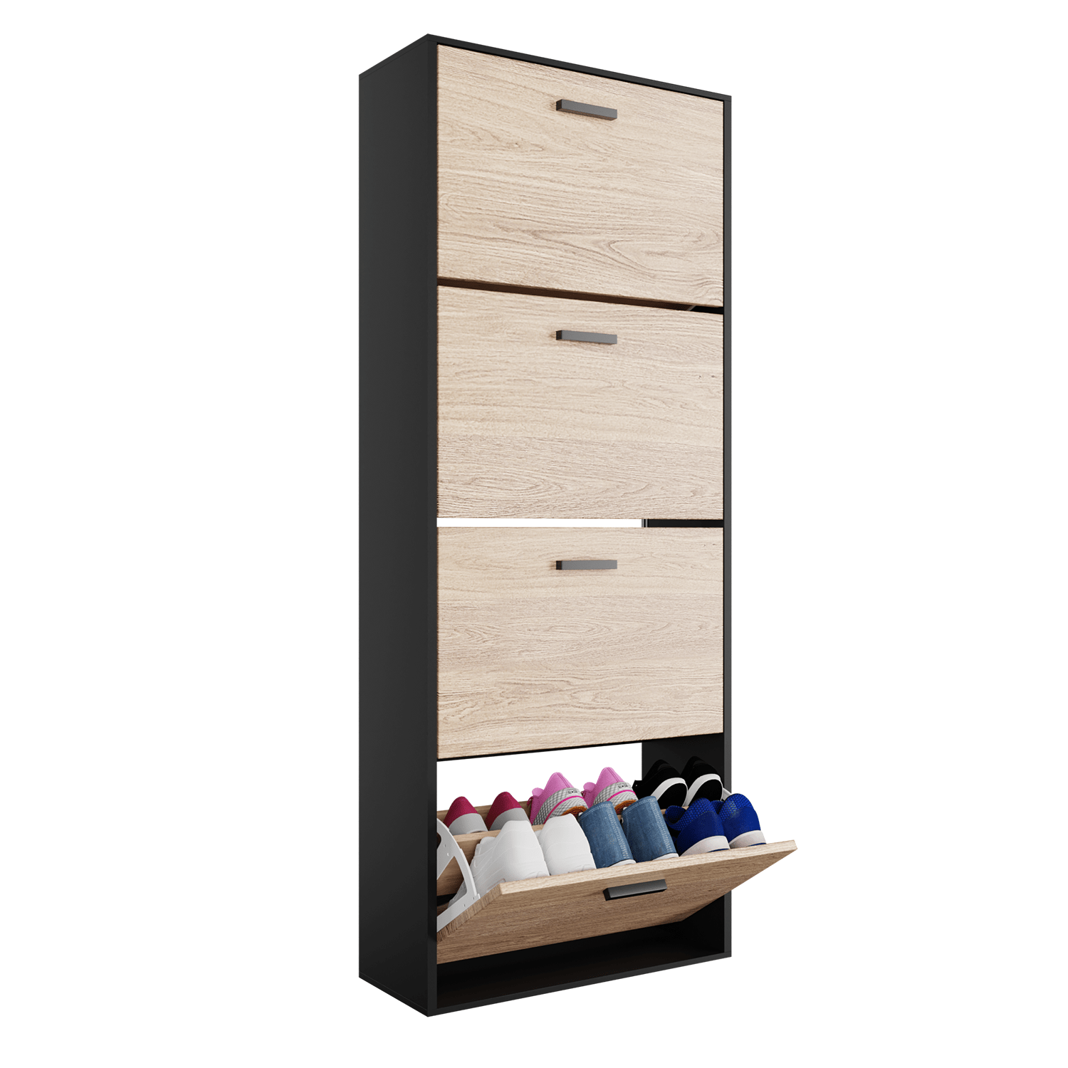 TEMU Shoe Cabinet With 4 Flap Compartments, Wooden Shoe Storage Cabinet For Up To 24 Pairs, Space Saving Entryway Organizer