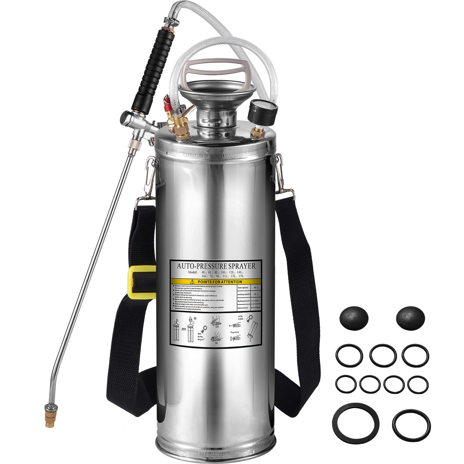 TEMU Pulvérisateur en acier inoxydable VEVOR de 3 gallons, ensemble avec baguette de 20 pouces et tuyau renforcé de 3 pieds, pulvérisateur à pompe