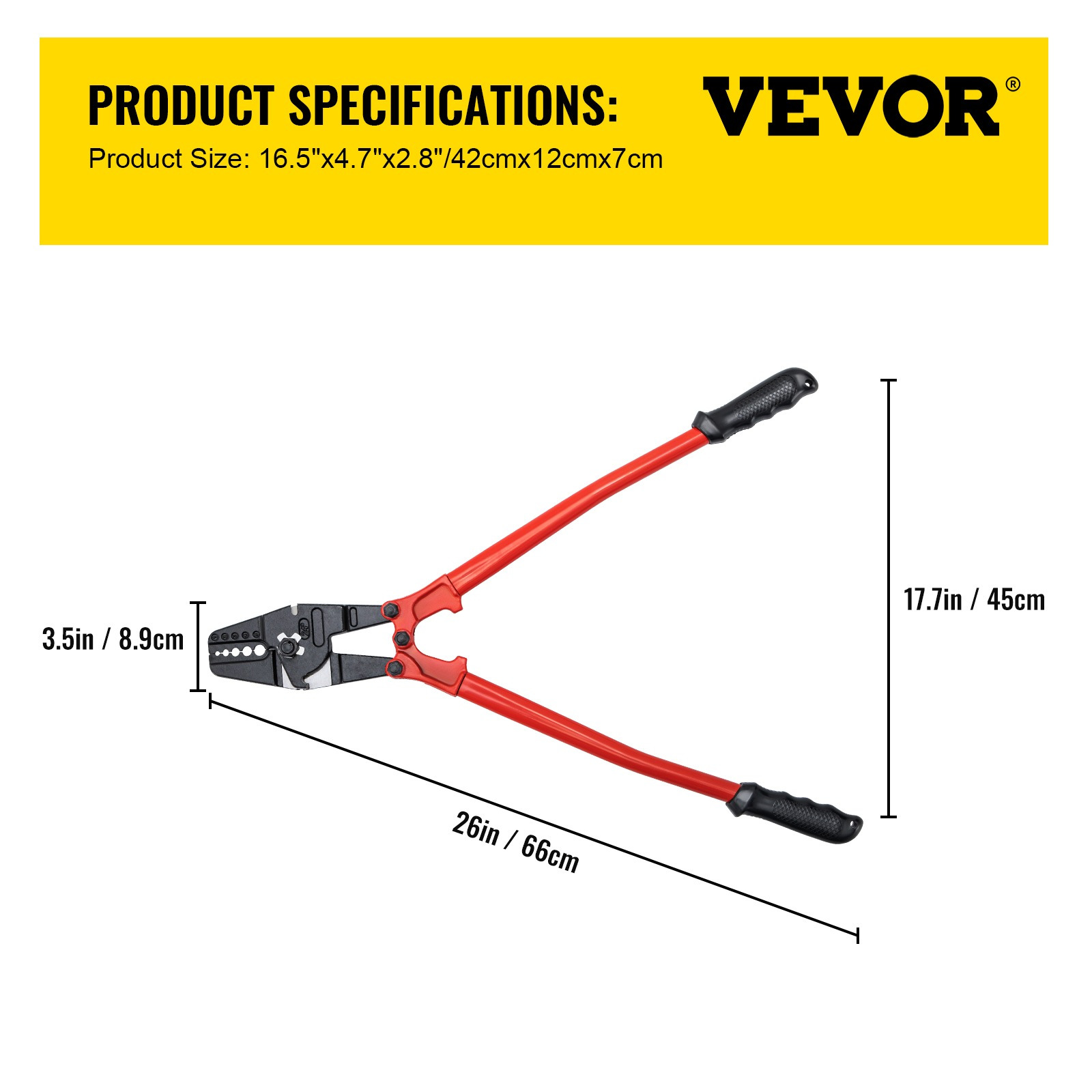 Image of Vevor Hand Crimper 24 Inch, Swaging Tool 5 1/16" 3/32" 1/8" 5/32" 3/16", Hand Cimping Tool For Copper Aluminum Oval Sleeves And Stop Sleeves, Wire Rope Crimping Tool Swage Tool Long Hand
