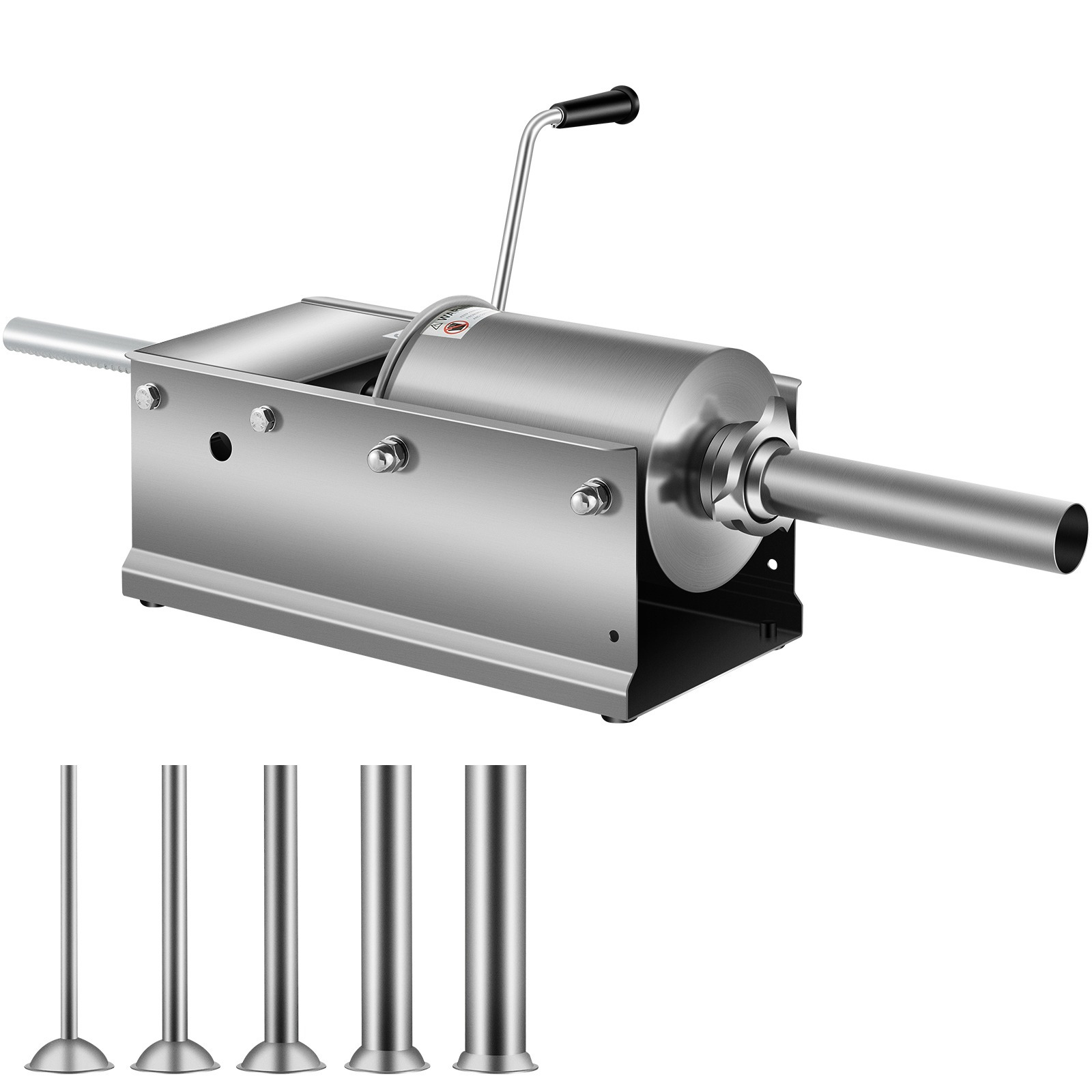 TEMU VEVOR Riempitrice di salsicce orizzontale 3L/ 7Lbs Macchina per salsicce manuale con 5 ugelli per il riempimento Macchina per salsicce per uso e