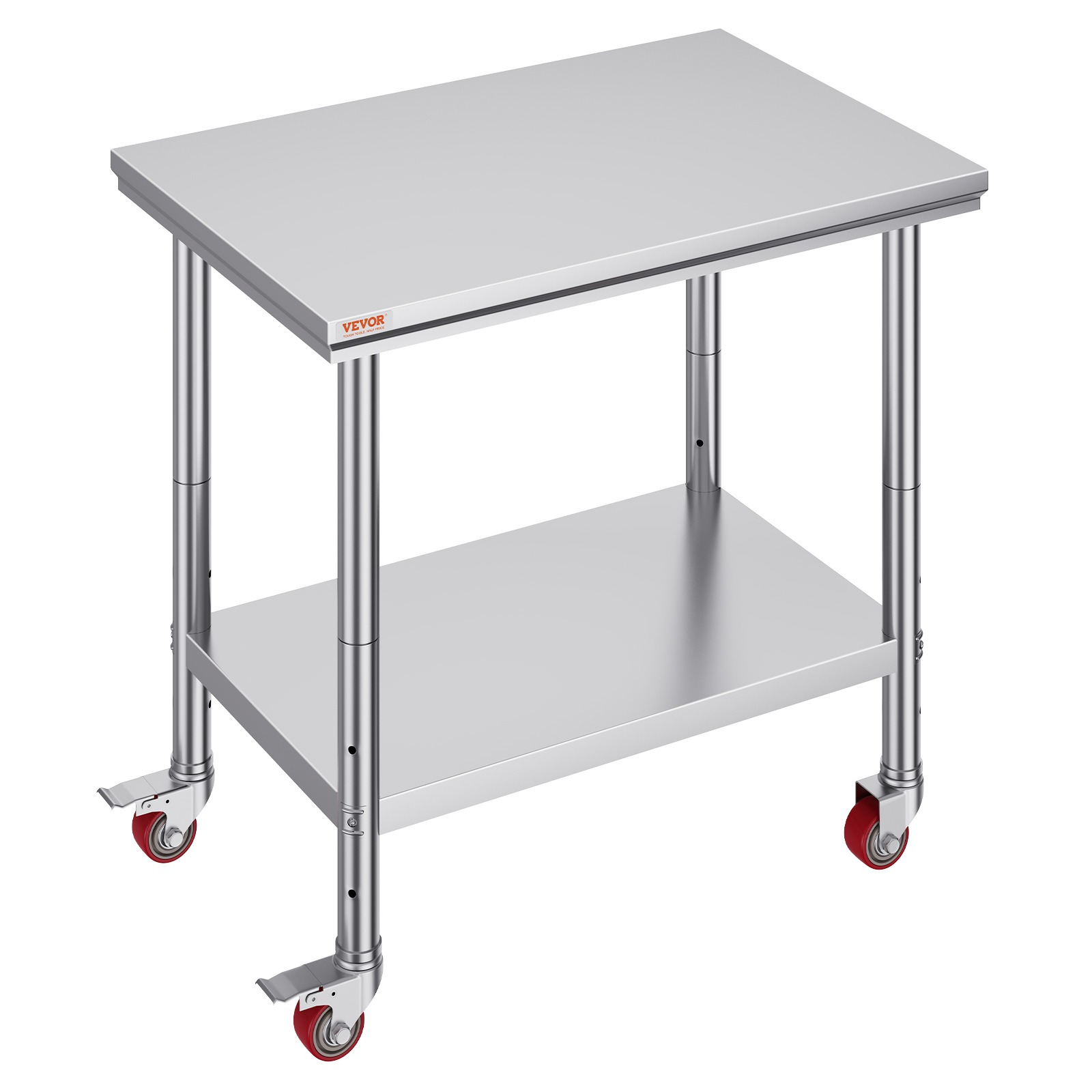 TEMU Mesa de trabajo de acero inoxidable VEVOR de 36 x 24 pulgadas con 4 ruedas Mesa de trabajo para preparación de alimentos comercial con ruedas