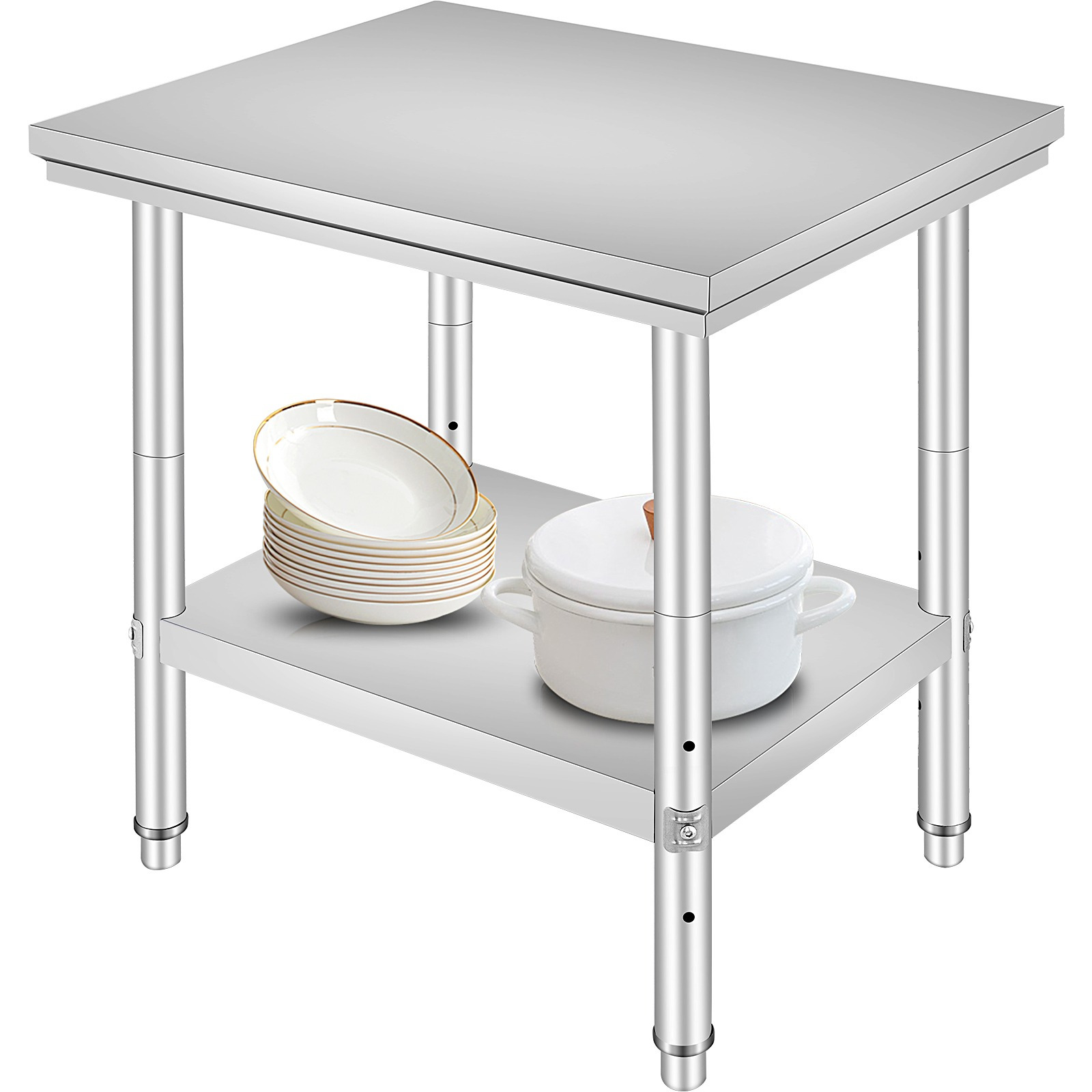 TEMU Mesa de trabajo y estación de trabajo comercial VEVOR de 24 x 30 x 32 pulgadas de acero inoxidable Mesa de trabajo para preparación de alimentos