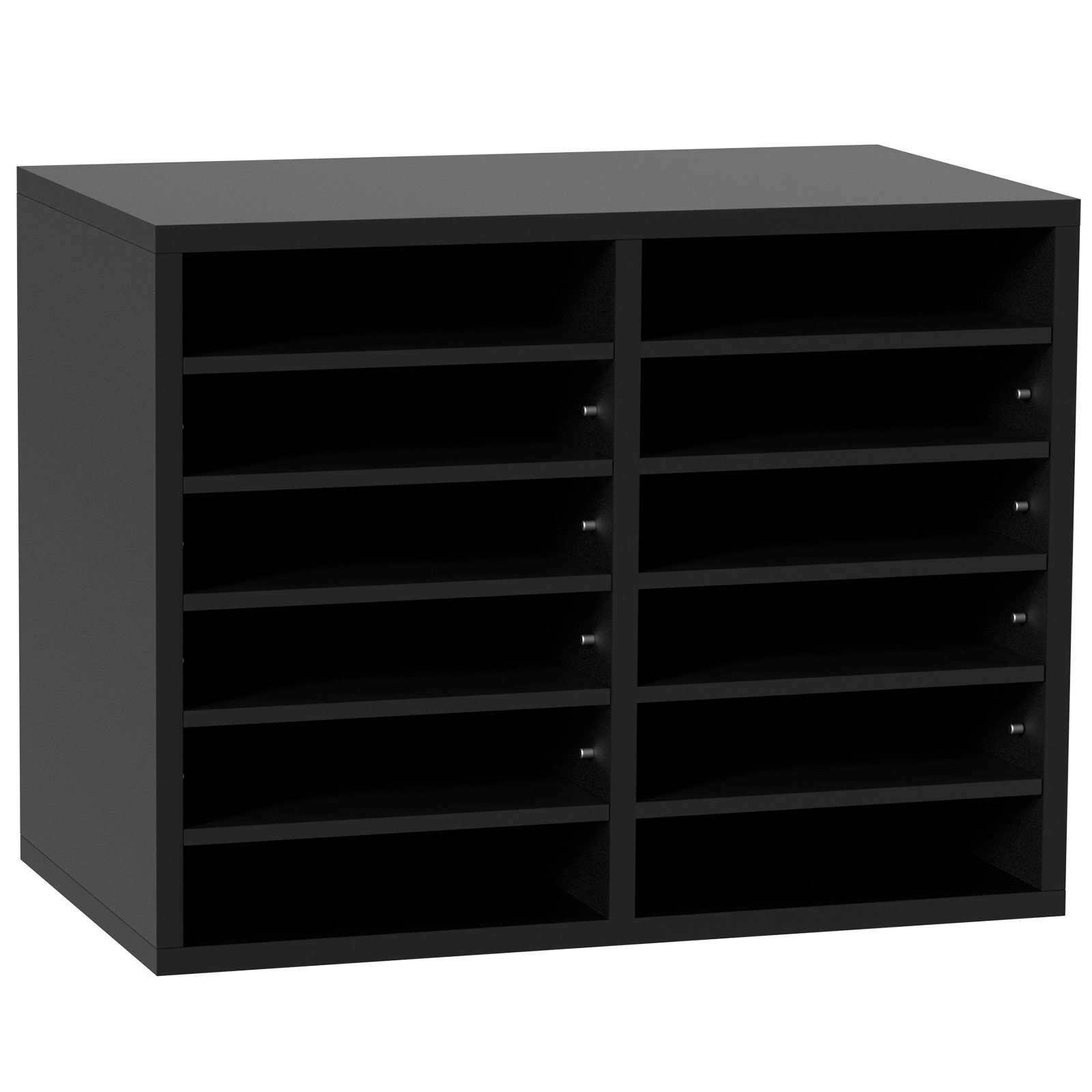 Image of Vevor Wooden Literature Organizer, 12 Compartments, File Sorter With Removable Shelves, Mailboxes Slot For Office Home Classroom Mailrooms Organization, Black