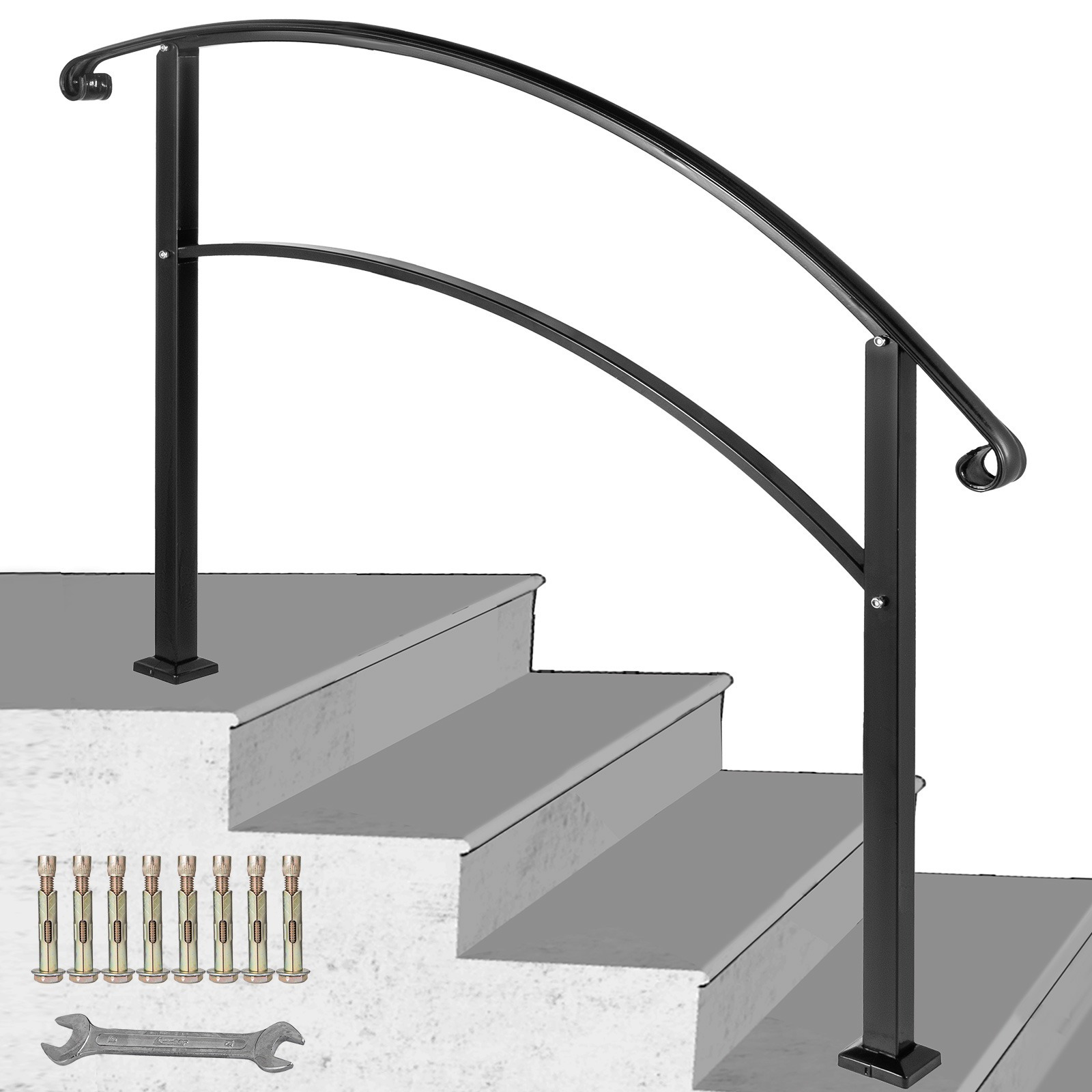 Vevor 4-step Handrail Fits 1 Or Matte Black Stair Rail Wrought Iron Handrail With Installation Kit Hand Rails For Outdoor Steps