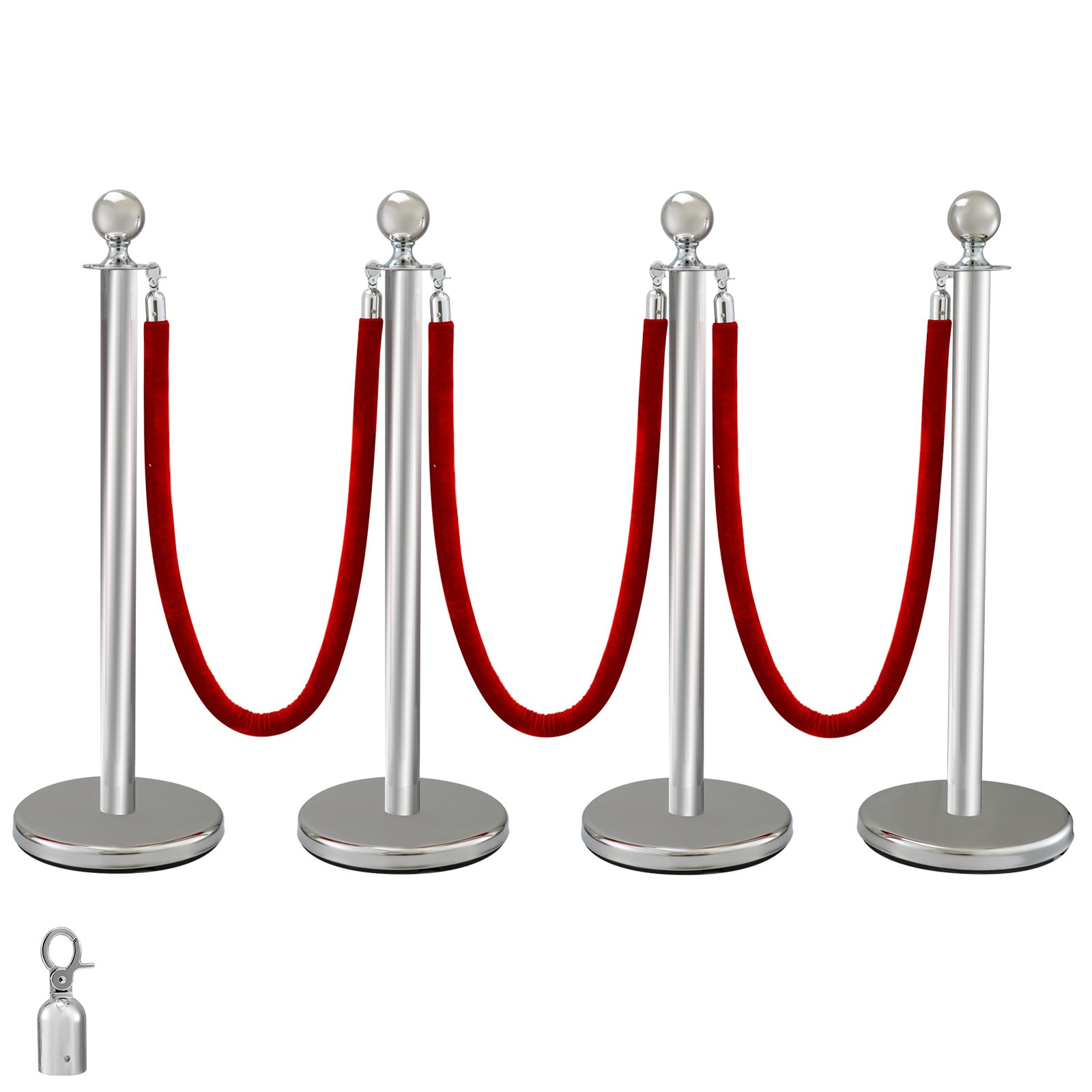 Vevor 38 Inch Posts Queue, Red (3, Silver)