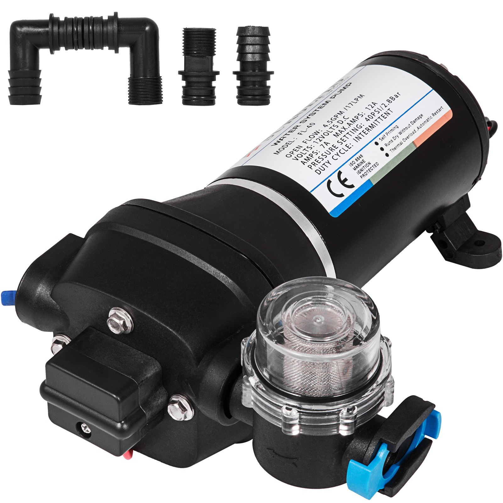 TEMU Pompe à eau à membrane haute pression VEVOR 12 V 40 Psi 17 L/min avec pompe de surpression à auto-
