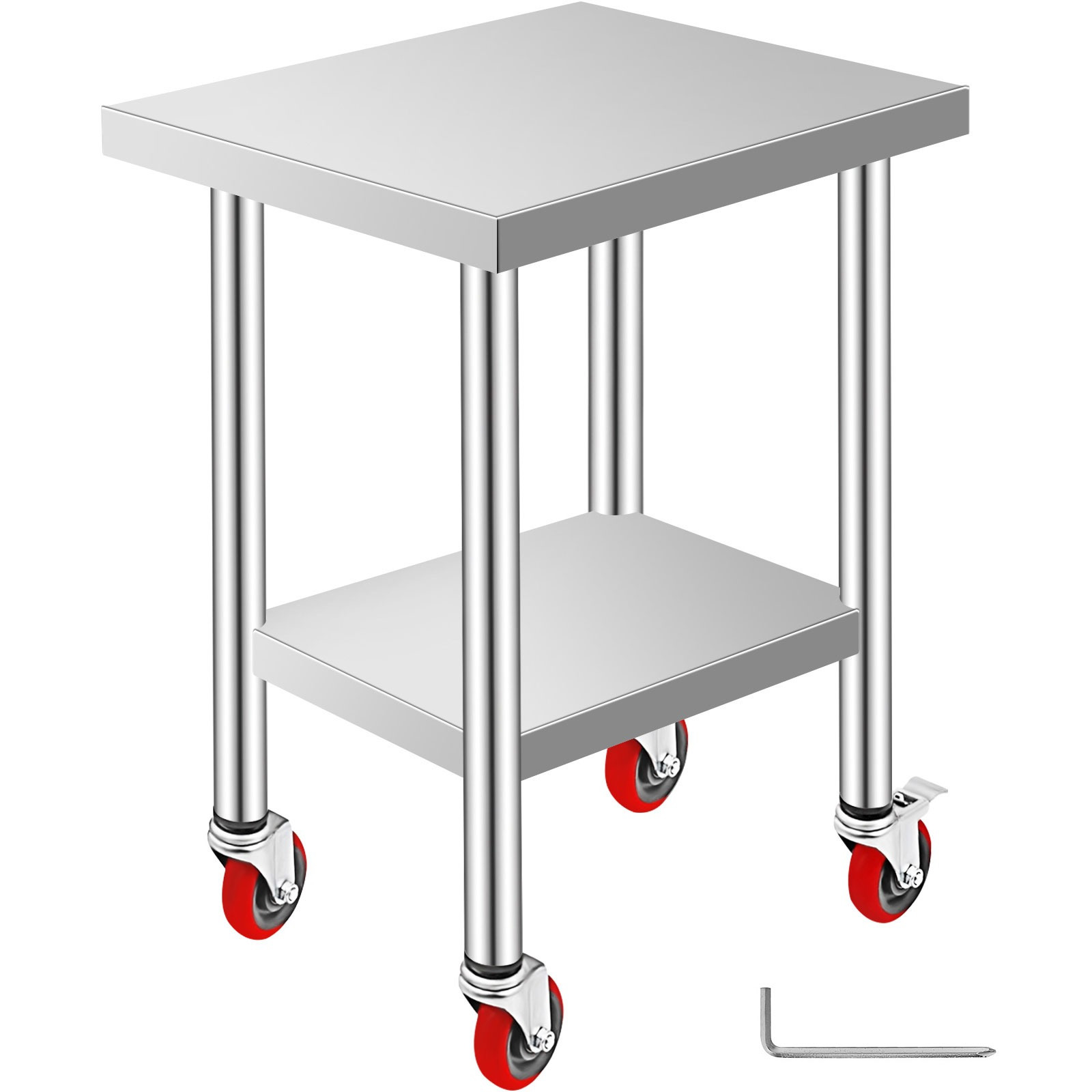 Vevor 24x18x34 Inch Stainless -stage Adjustable Shelf With 4 Wheels Heavy Duty Commercial Food Prep Worktable With Brake For Kitchen Prep Work