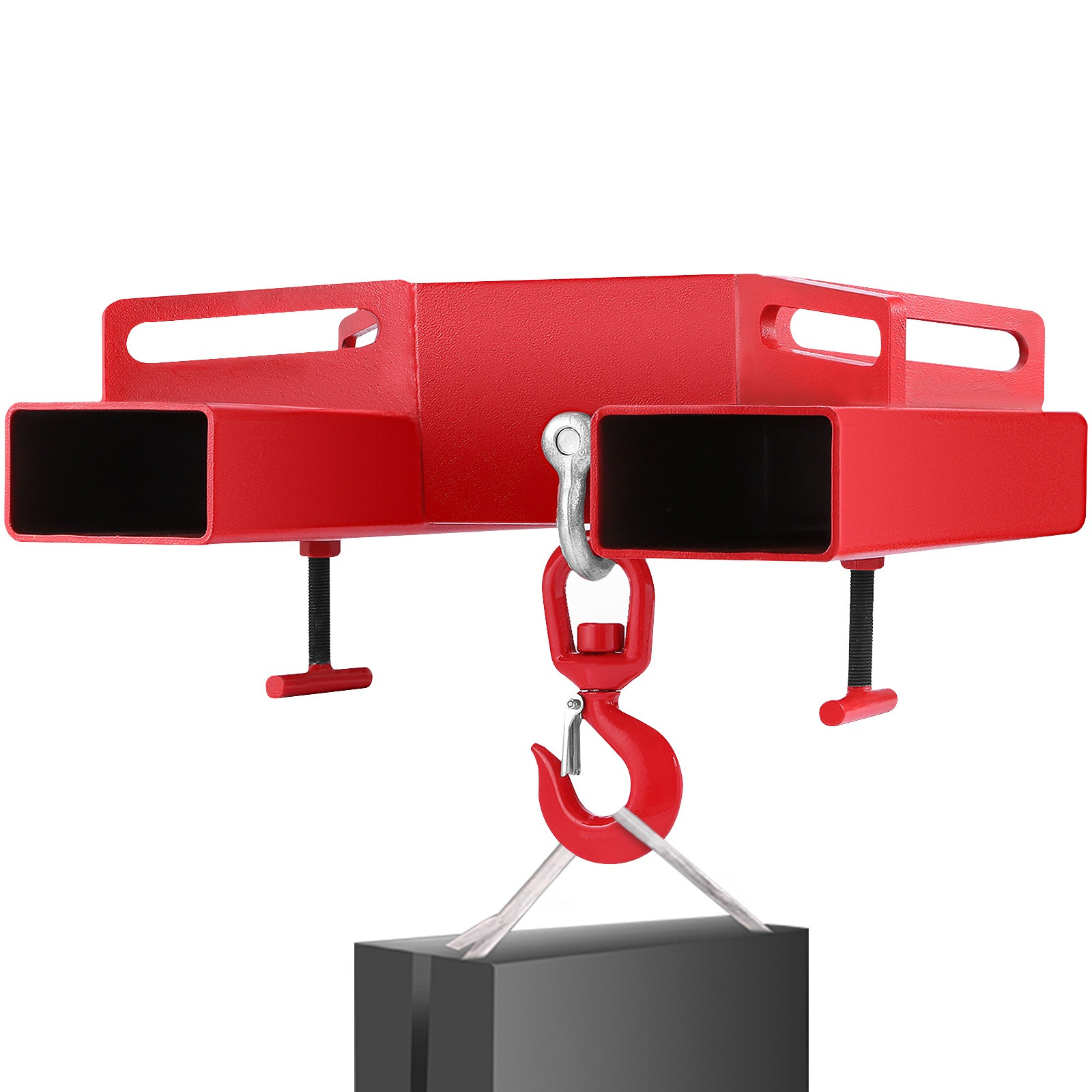 Image of Vevor Forklift Lifting Hook, 6600lbs Capacity Forklift Lifting Hoist, Red Forklift Mobile Crane With Swivel Hook And 2 Large T-screws, Hook Forklift Lifting Hoist, Fork Lifting Attachment