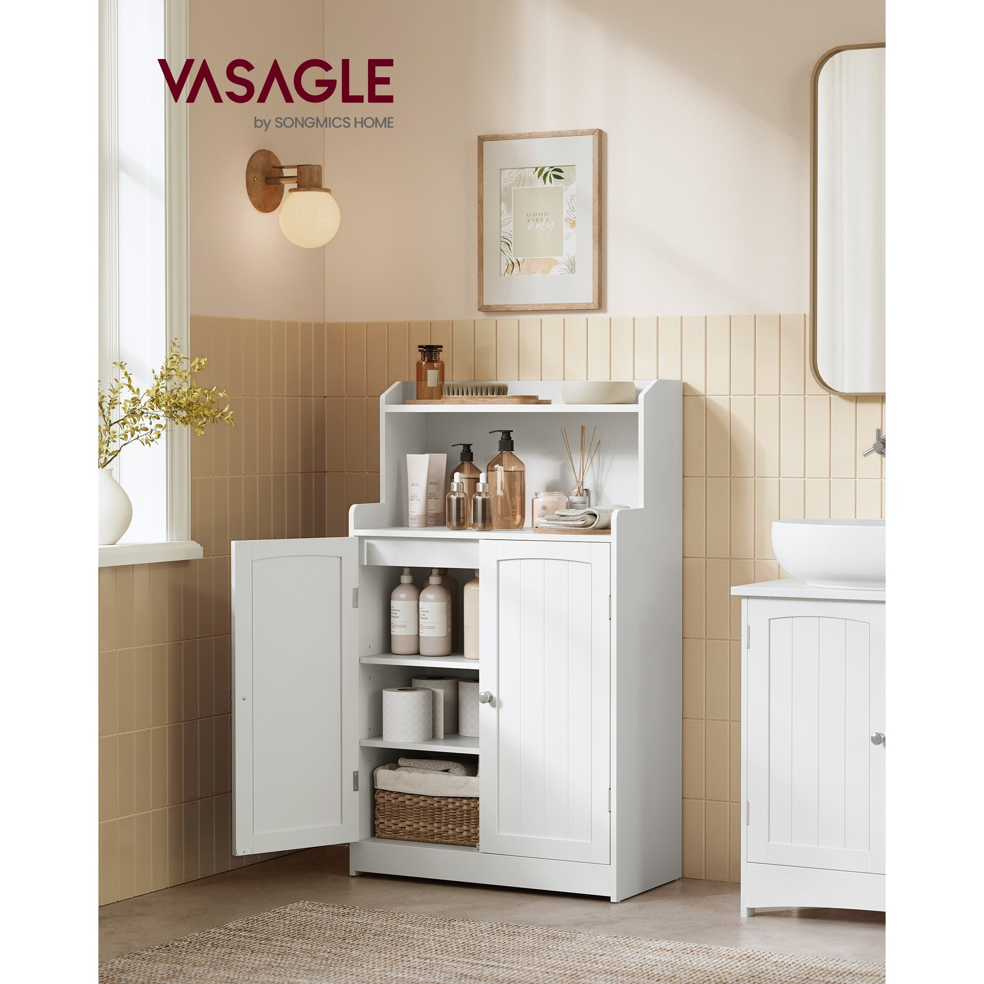 TEMU VASAGLE Armario de Baño, Mueble de Baño con , 2 Estantes Ajustable, 30 x 60 x cm, Armario para Comedor, Cocina, Salón