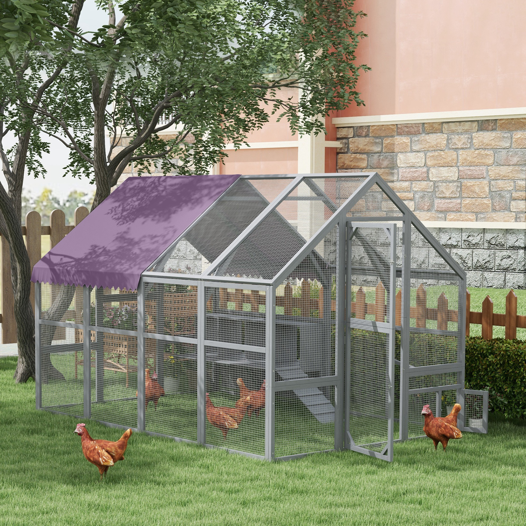 Image of Chicken Coop 5.2 Sqm . 2.8 X 1.8 X 1.9 Enclosure Made Of Wood With Outdoor Run, Safety Lock, Divisible Door, 4 Nesting Boxes, Roof, Ramp, Walk-in Chicken Enclosure For 8-12 Chickens, Grey.