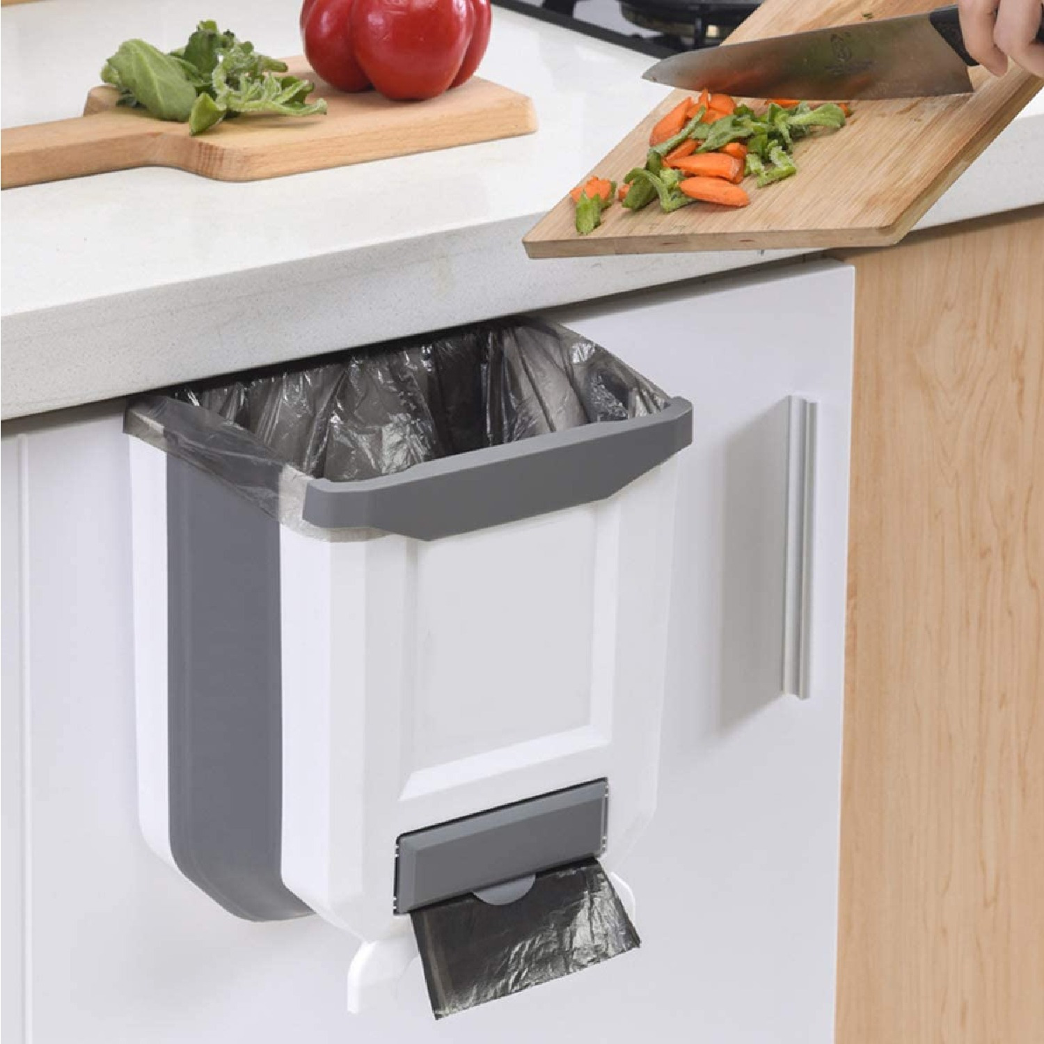 TEMU & Brown Folding Hanging Trash Can, Collapsible Home Recycle Trash Cans 9 Litre Waste Bins Gabage Storage For Home Kitchen Cabinet Bathroom Car