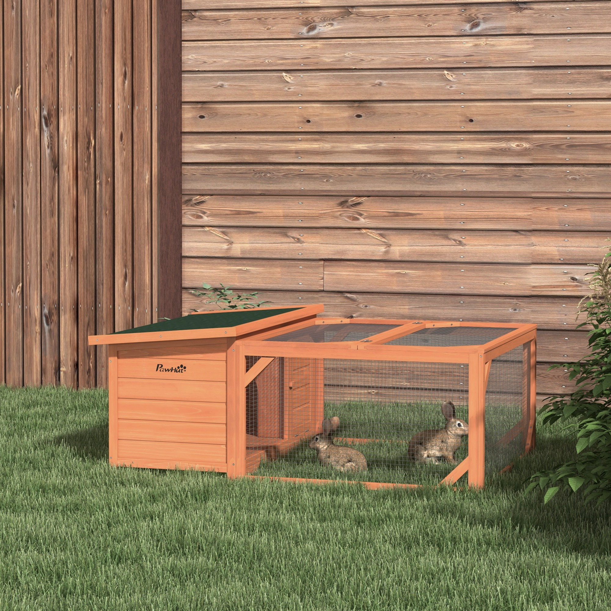 Small Animal Enclosure Dwarf Rabbit Hutch With Open Asphalt Roof Small Animal Cage Outdoor Indoor Backyard Weather-resistant Wood 125.5 X 100 X 49 Cm Orange
