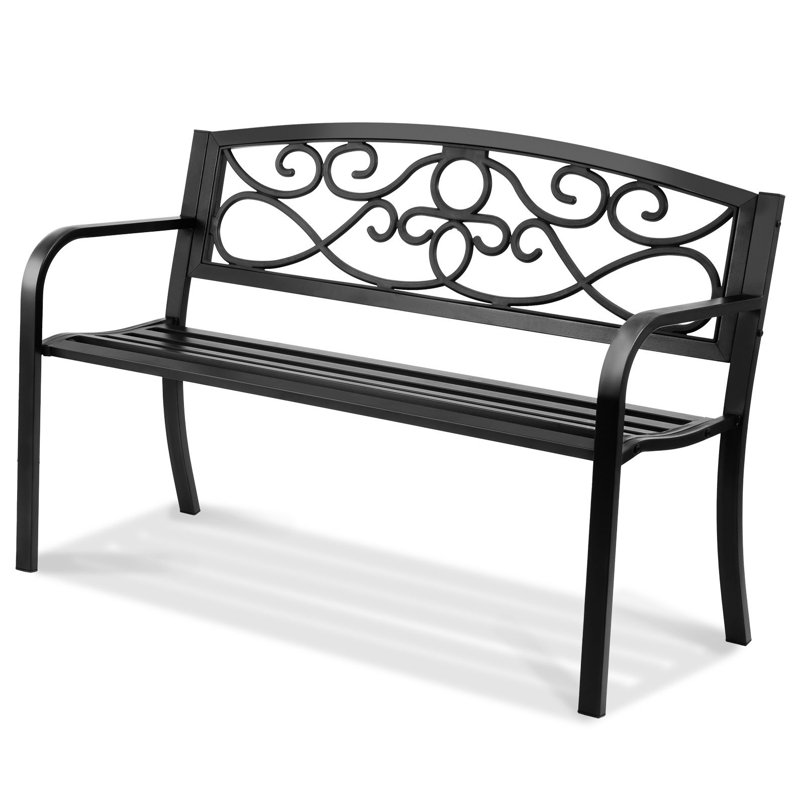 Image of Vevor Outdoor Bench, 50 Inches Metal Garden Bench For Outdoors, 550 Lbs Load Capacity Bench, Outdoor Bench With Backrest And Armrests, Patio Bench For Garden, Park, Yard, Front Porch