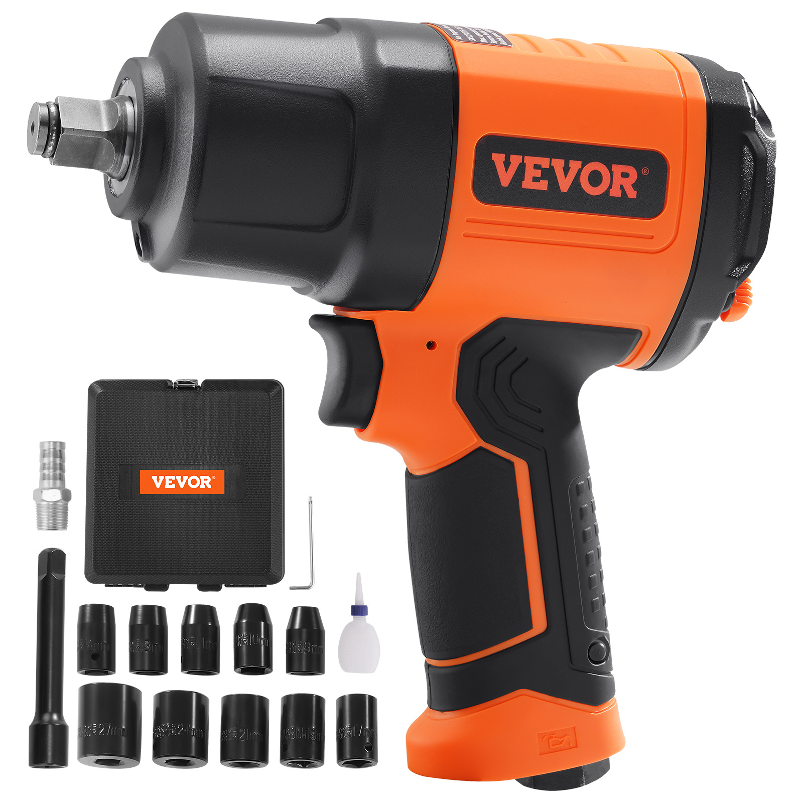 1/2-inch Air Impact Wrench, High Torque Up To 1400 Ft-lbs, Lightweight 4.6 Pneumatic Impact Gun With 11-pcs 1/2-inch Drive Steel Impact Socket Set & Carrying Case