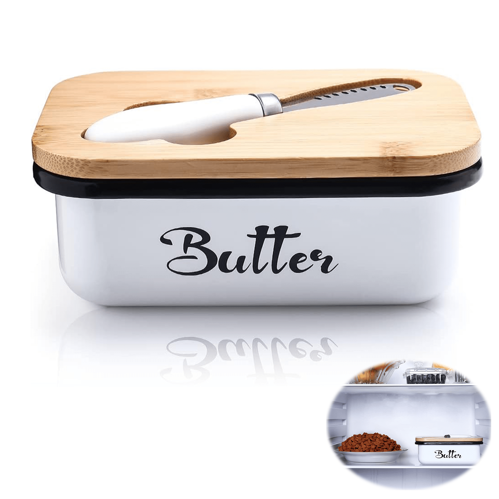 TEMU Butter Dish With Wooden Lid, Butter Dish Stainless Steel Butter Bell For 250g Butter, Butter Dish With Multifunctional Butter Knife, Large