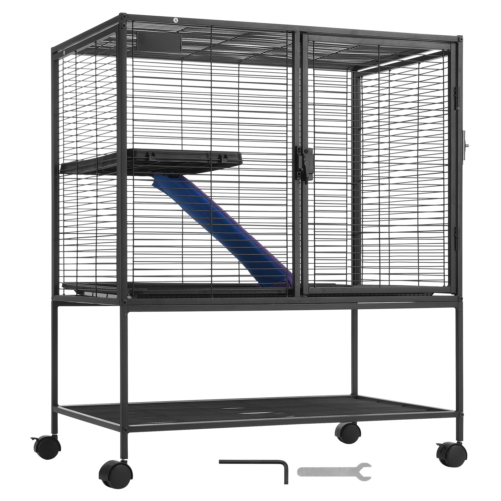 TEMU VEVOR Cage en Métal pour Animaux 36" à 2 Niveaux avec Roulettes pour avec Plateau et Rampe