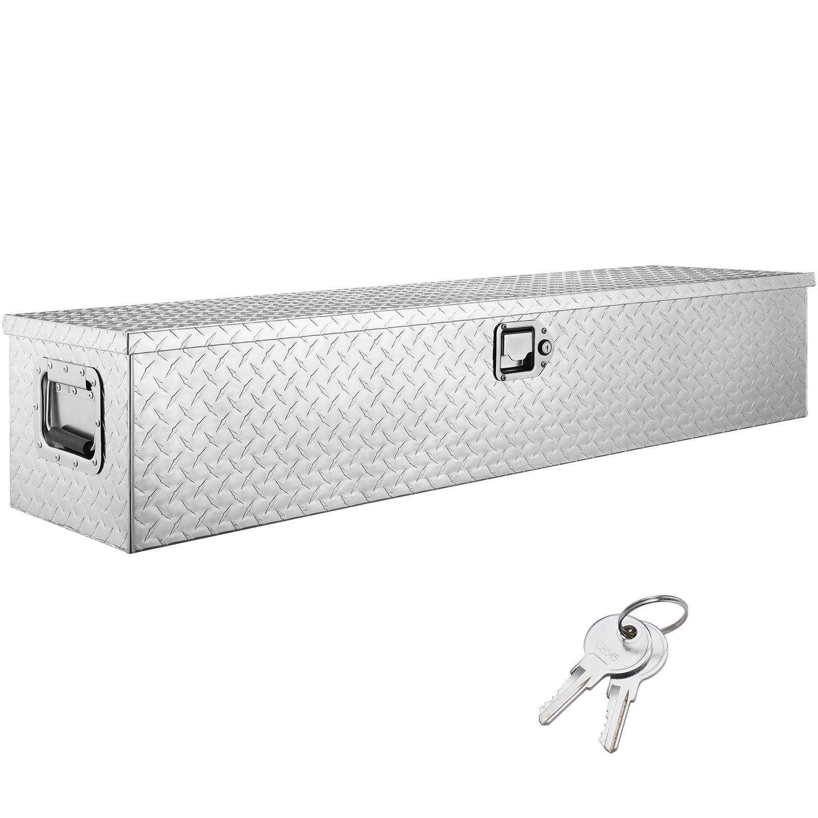 Image of Heavy Duty Aluminum Truck Bed Tool Box, Diamond Plate Tool Box With Side Handle And Lock Keys, Storage Tool Box Chest Box Organizer For Pickup, Truck Bed, Rv, Trailer, 48"x15"x15", Silver